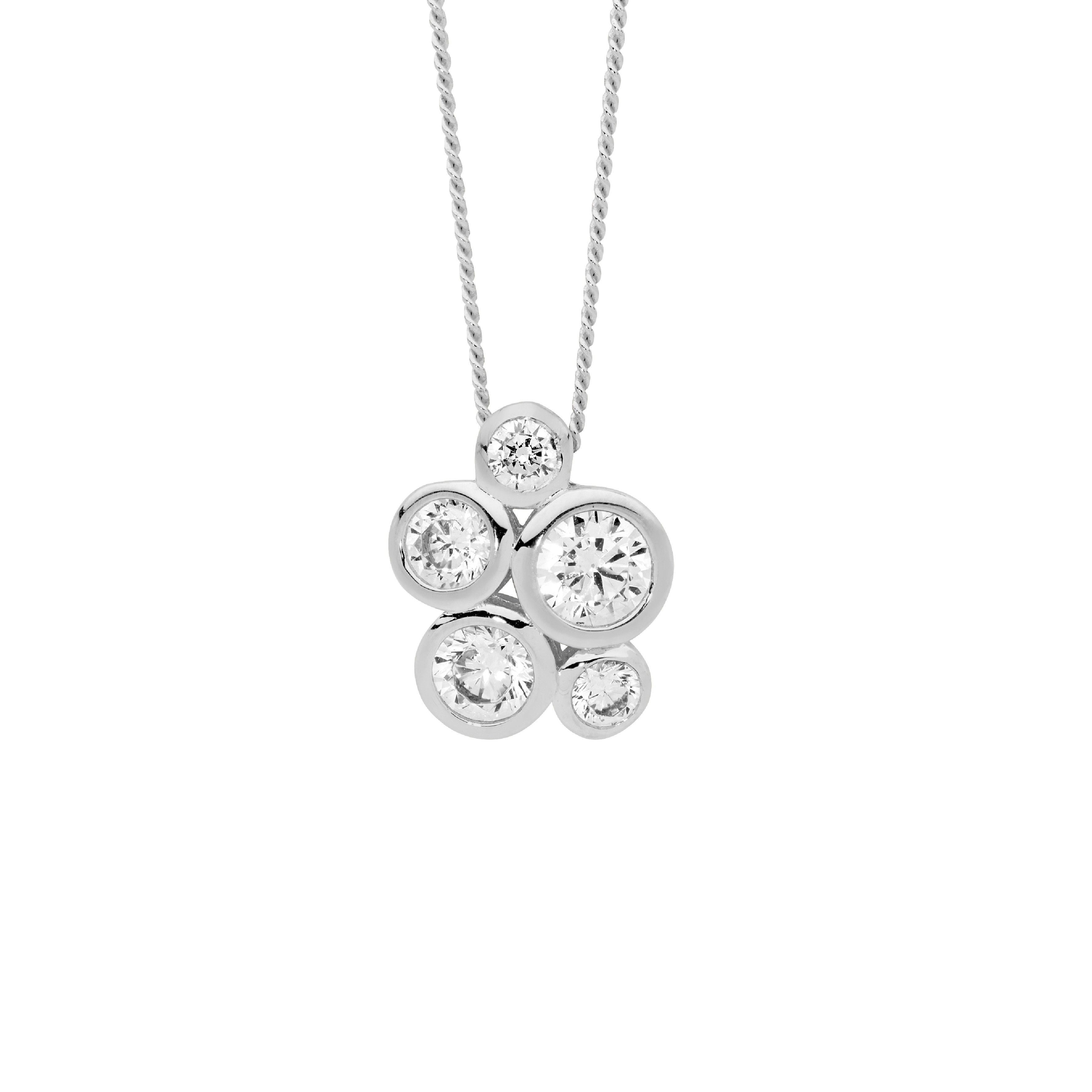 ELLANI Silver CZ Cluster Necklet
