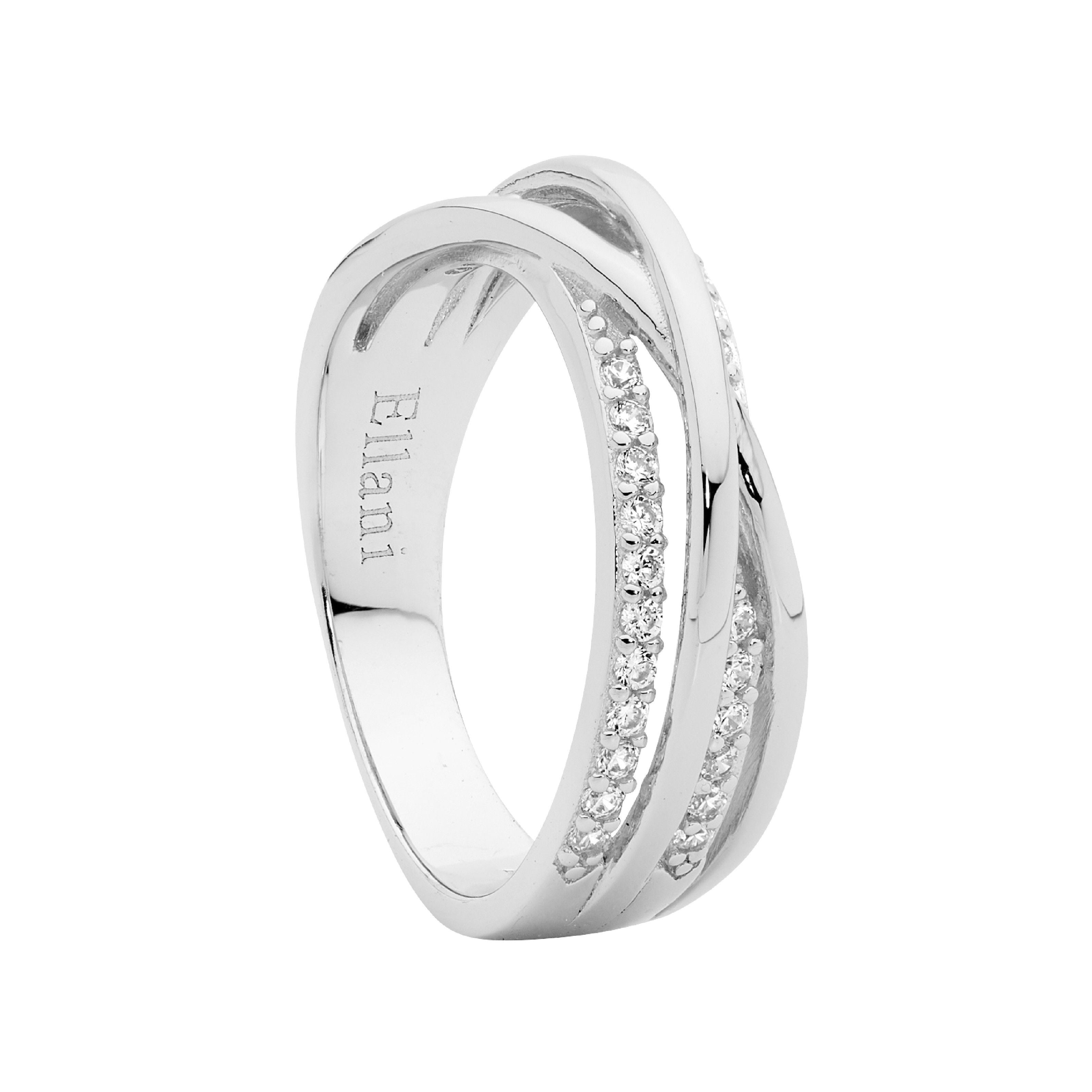 ELLANI Silver CZ Crossover Ring