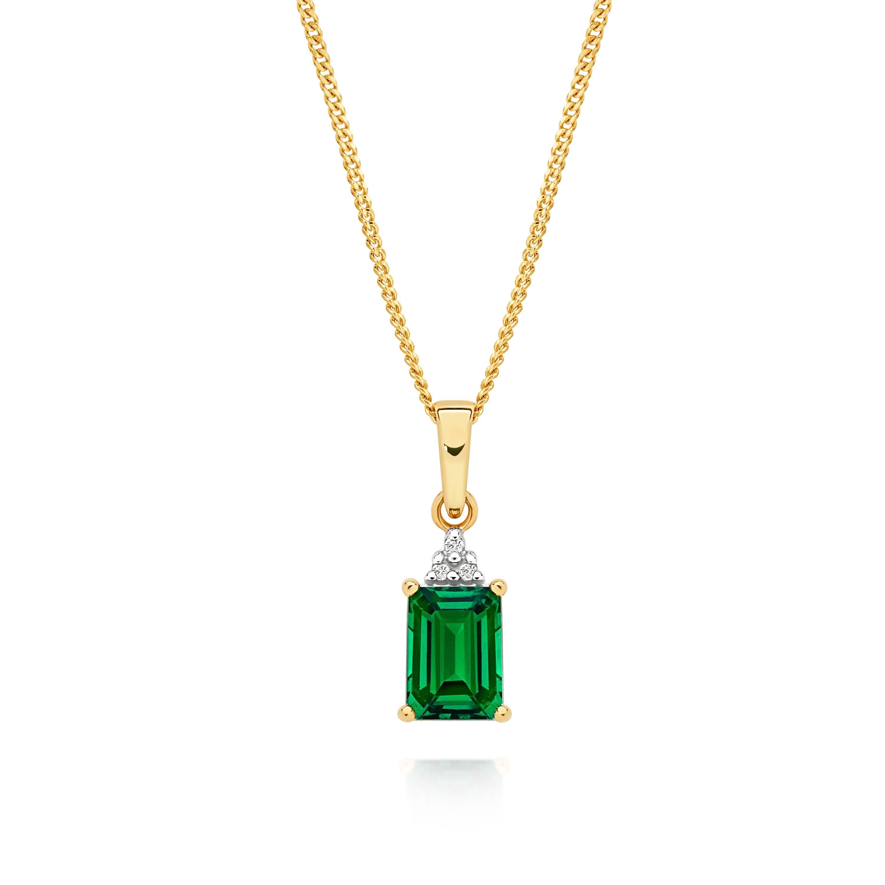 9ct Yellow Gold Cr Emerald and Diamond Pendant