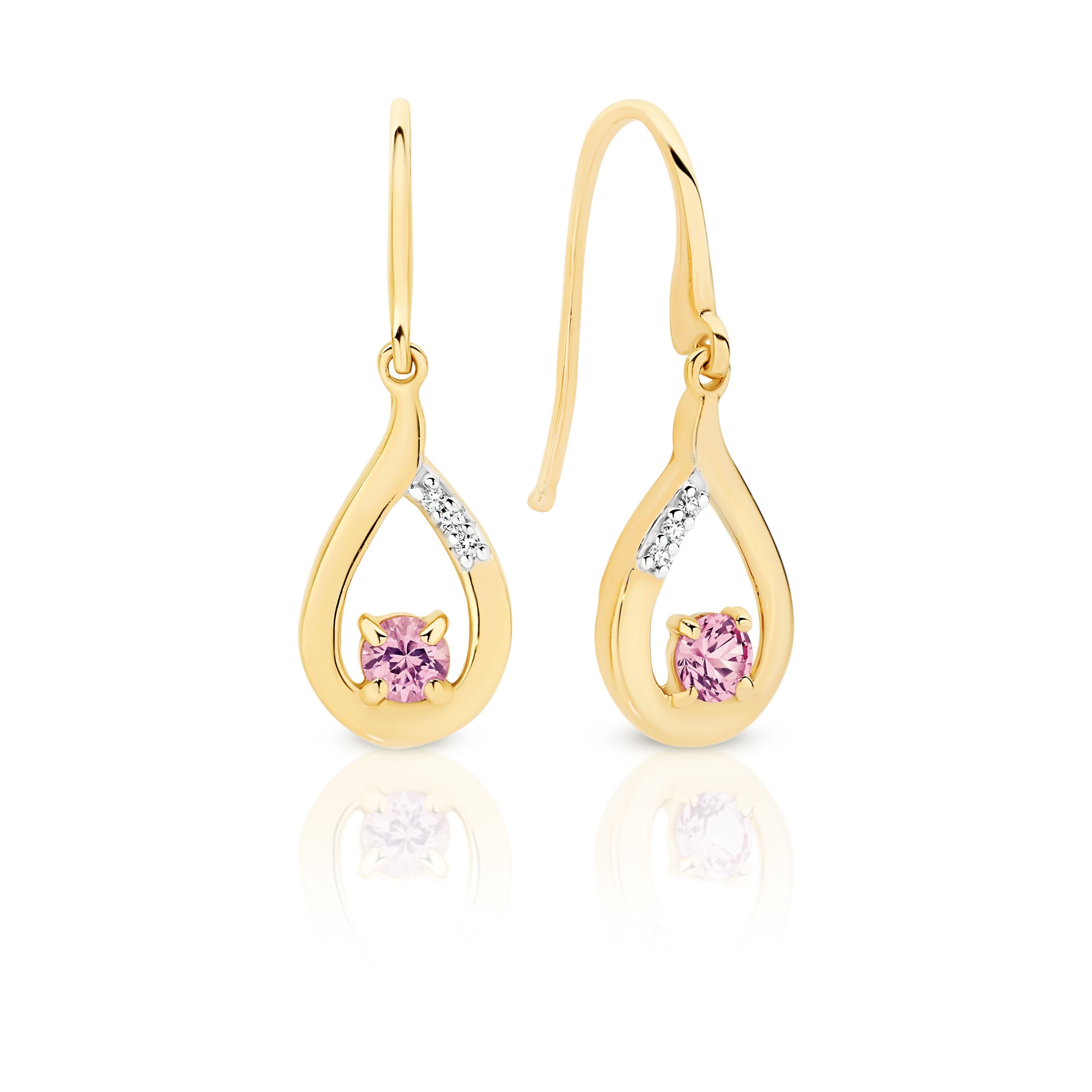 9ct Yellow Gold Cr Pink Sapphire Drops