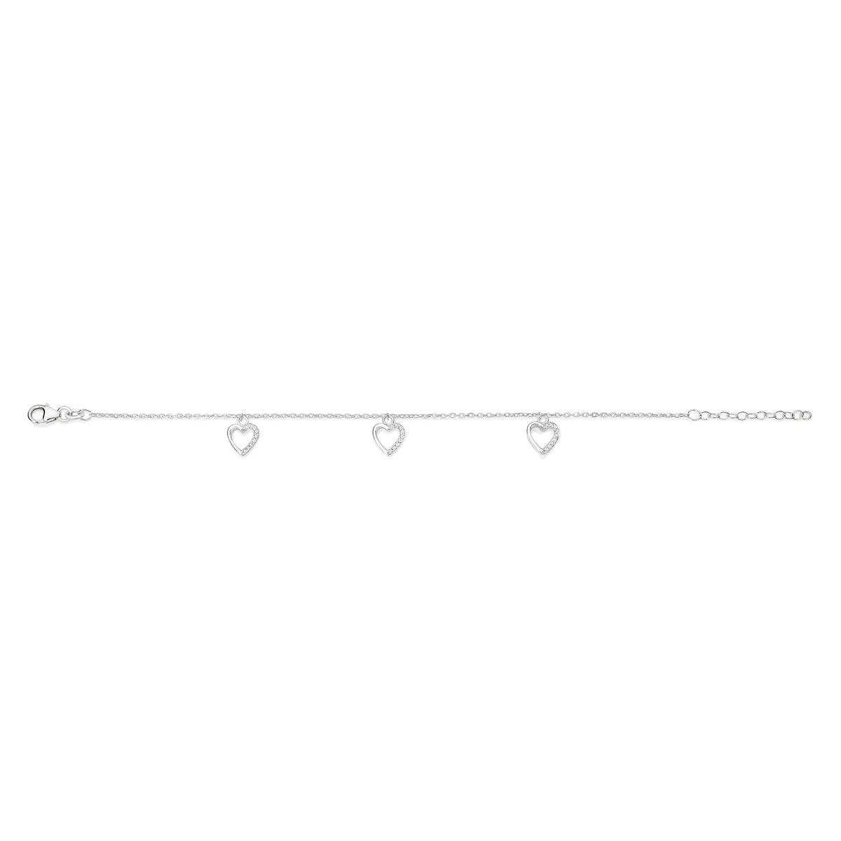 Silver Open Heart Bracelet with Cubic Zirconia