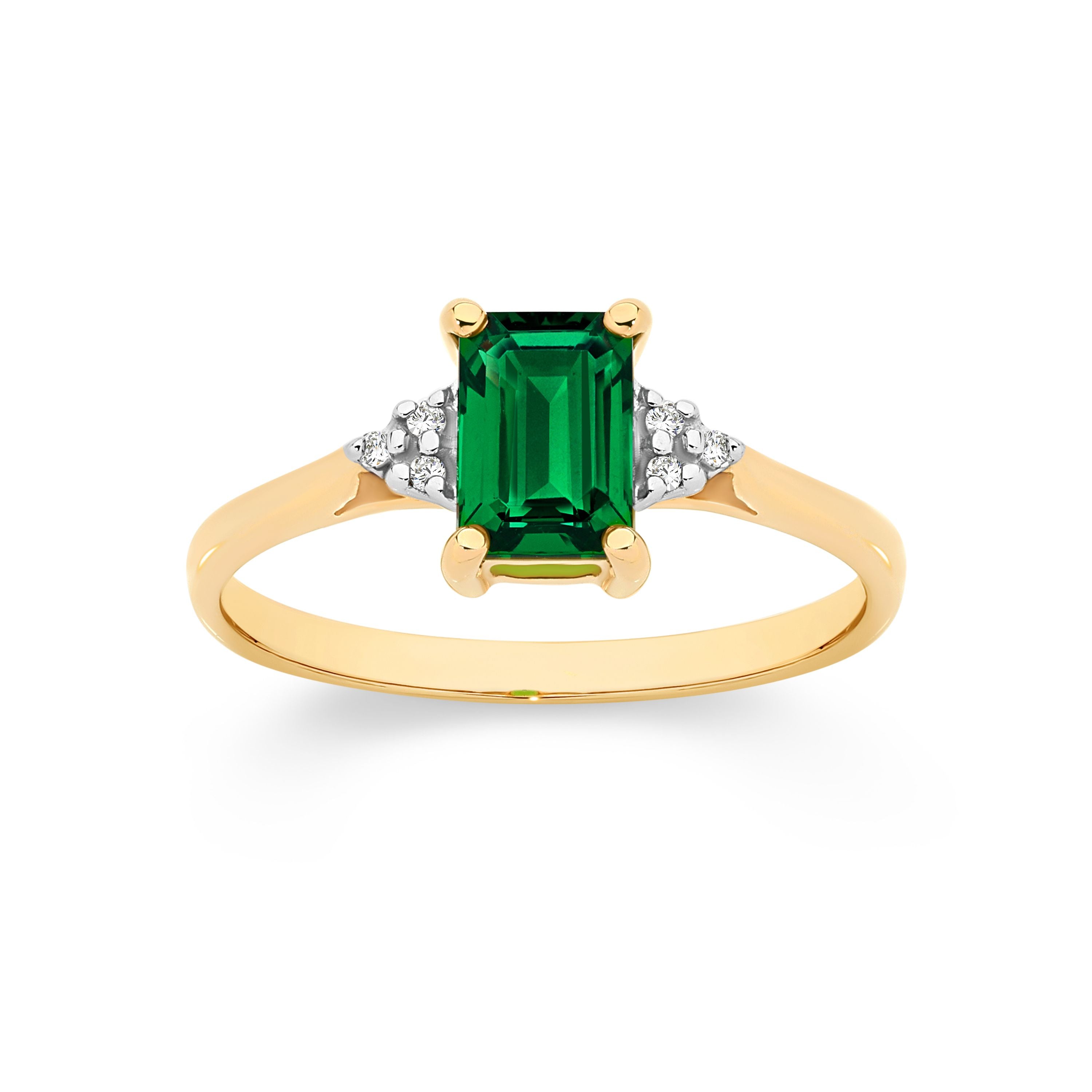 9ct Yellow Gold Cr Emerald Ring with Diamonds