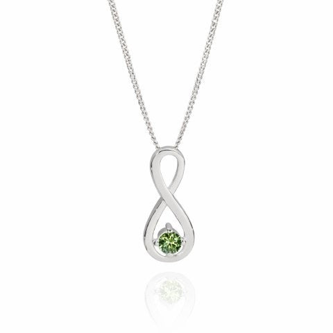 Silver AUG birthstone infinity CZ pendant