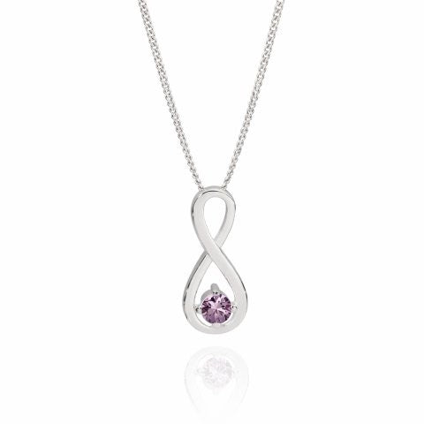 Silver JUN birthstone infinity CZ pendant