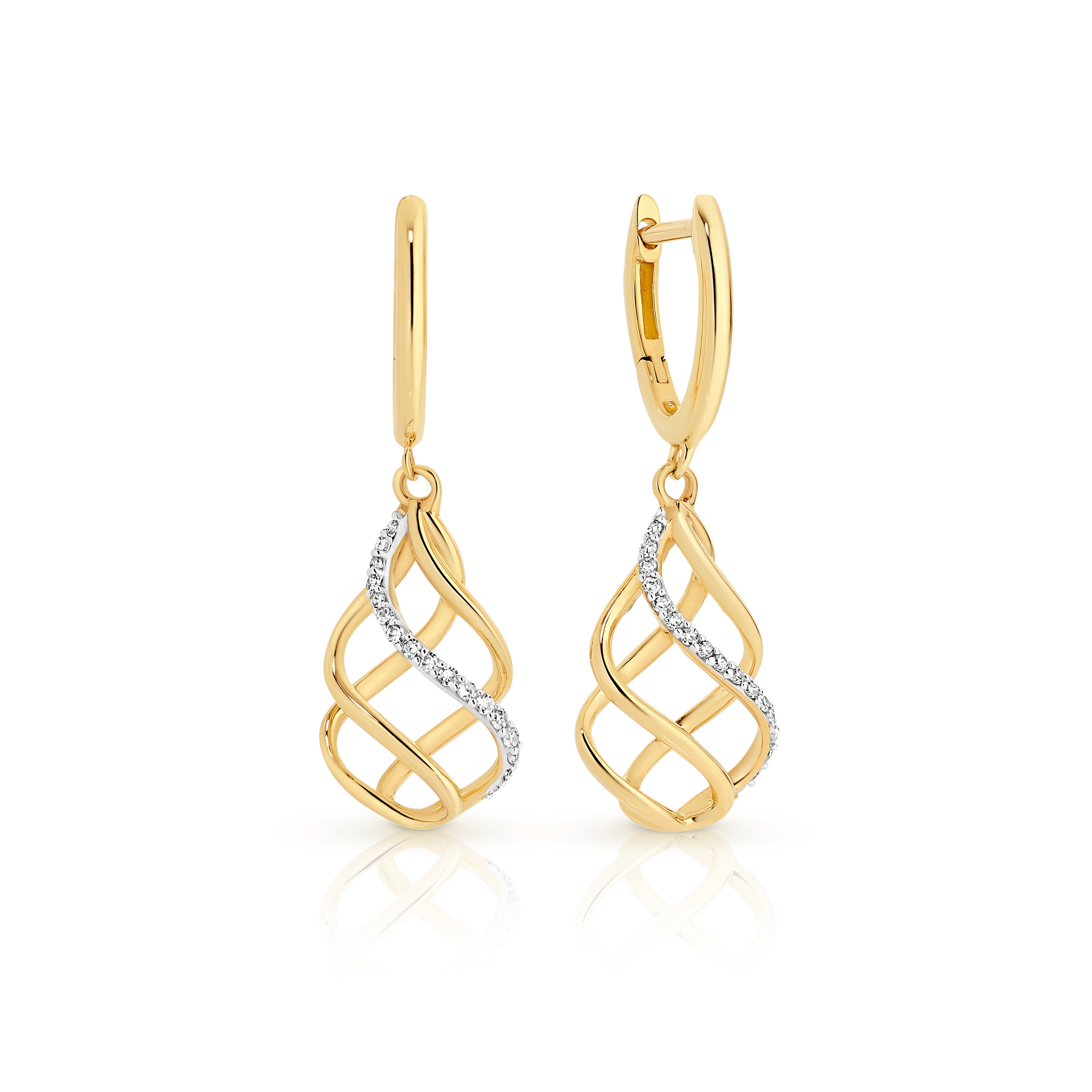 9ct 0.12ct diamond sworl drop huggies
