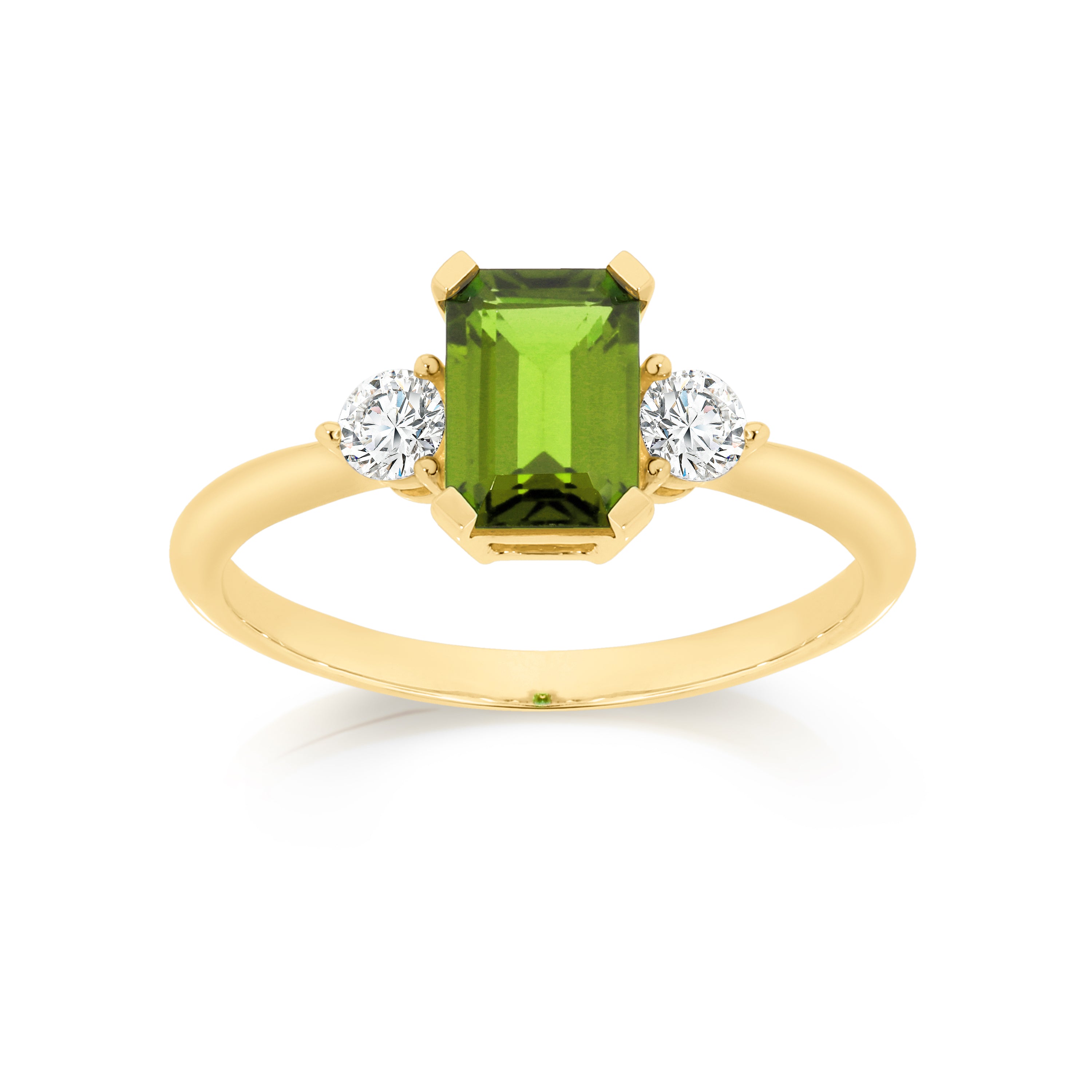 9ct emerald cut peridot &  cubic zirconia  ring