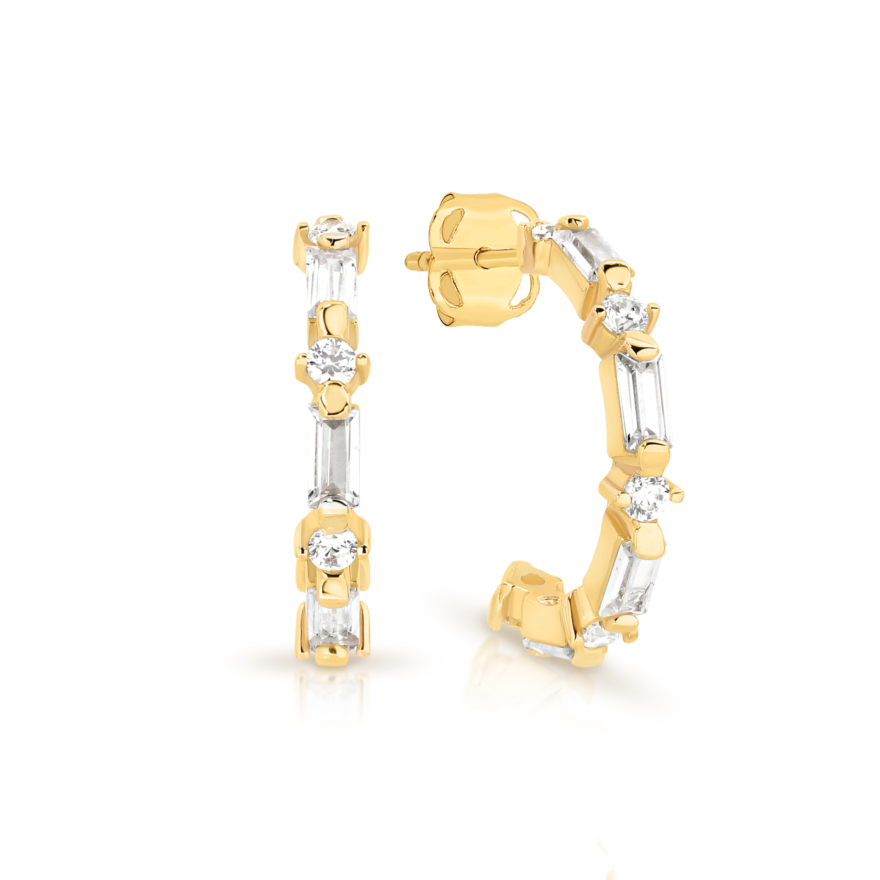 9ct baguette cubic zirconia  huggie studs