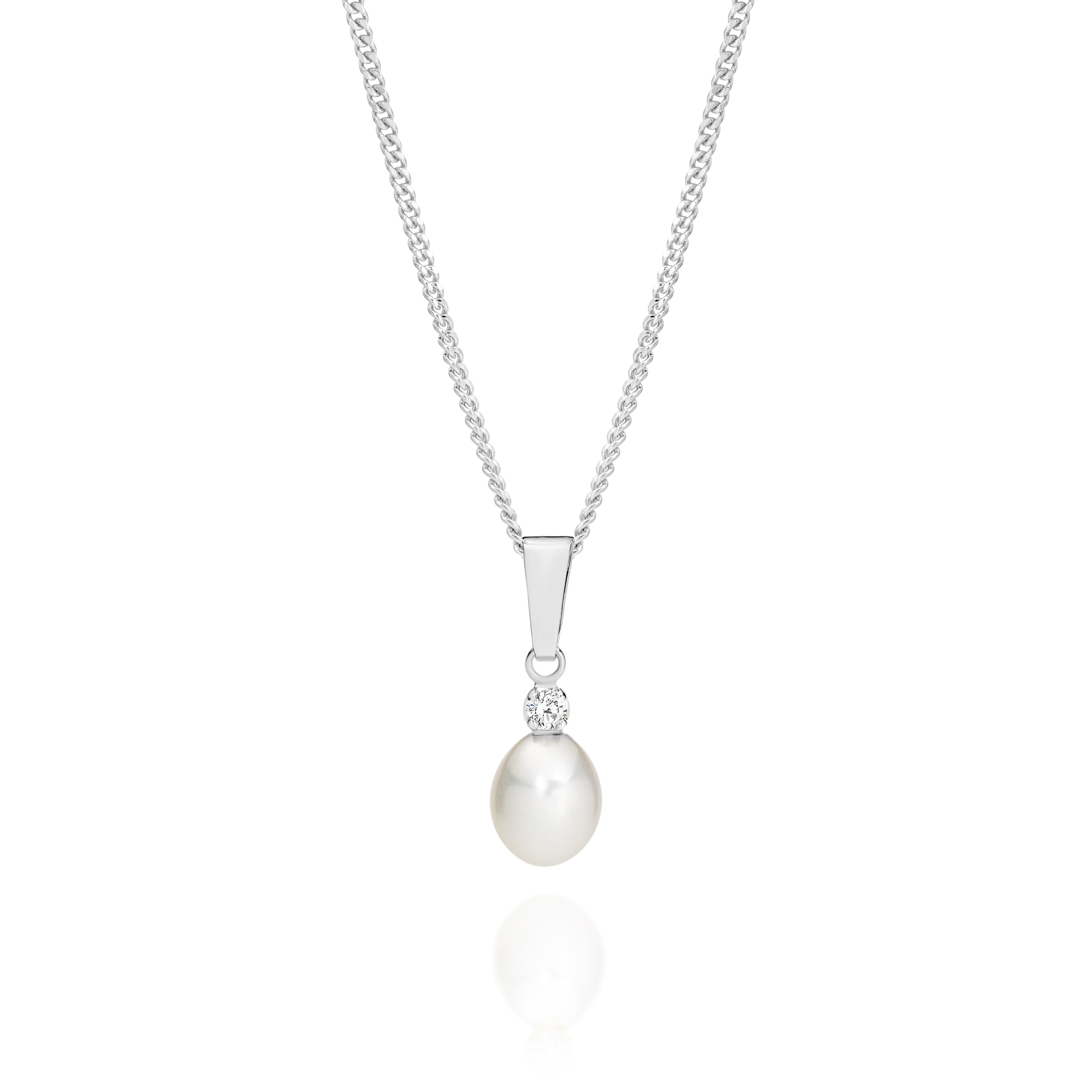 9ct white gold pearl & CZ pendant