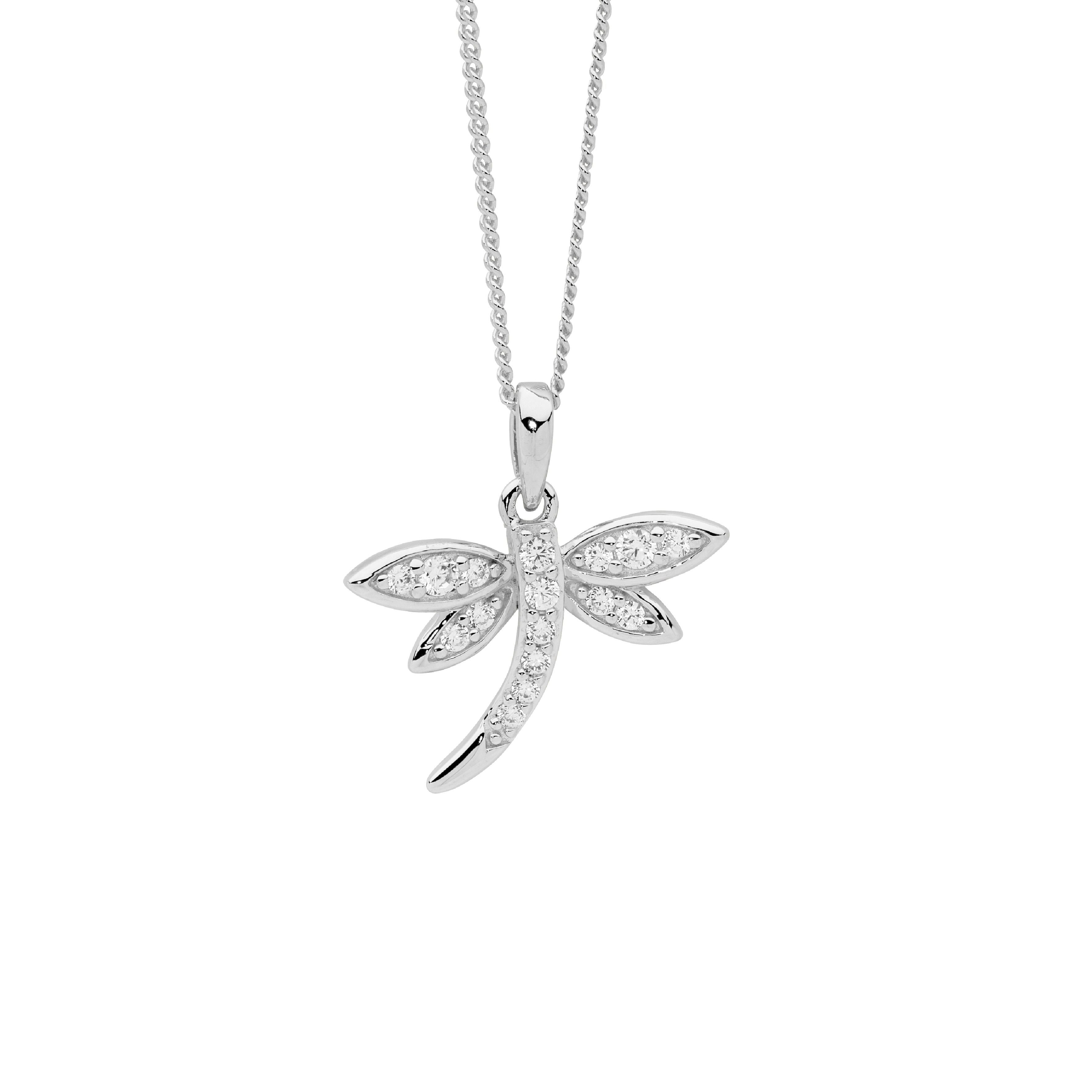 ELLANI Silver CZ Dragonfly Necklet