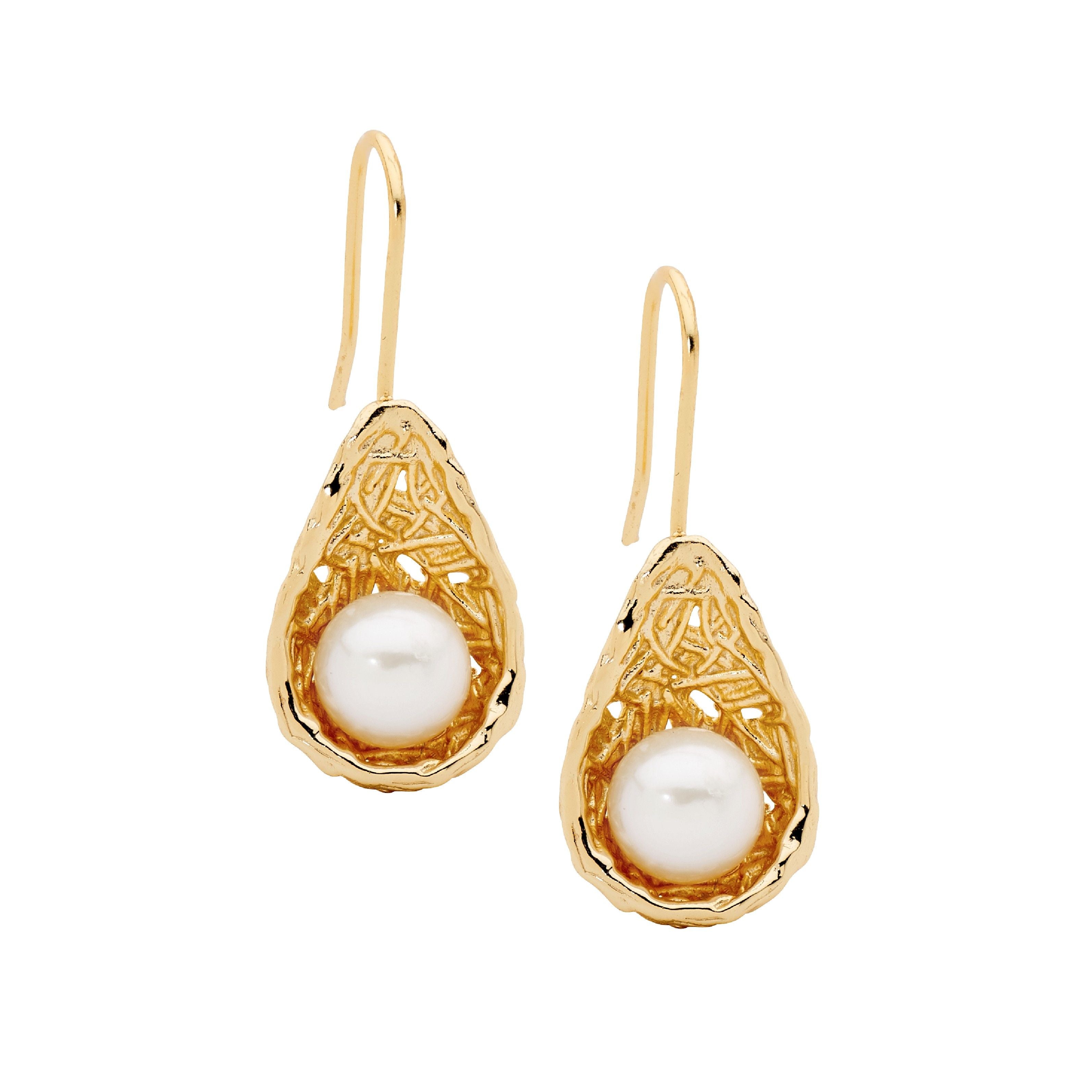 ELLANI Silver Drops with Freshwater Pearl in Gold Plating