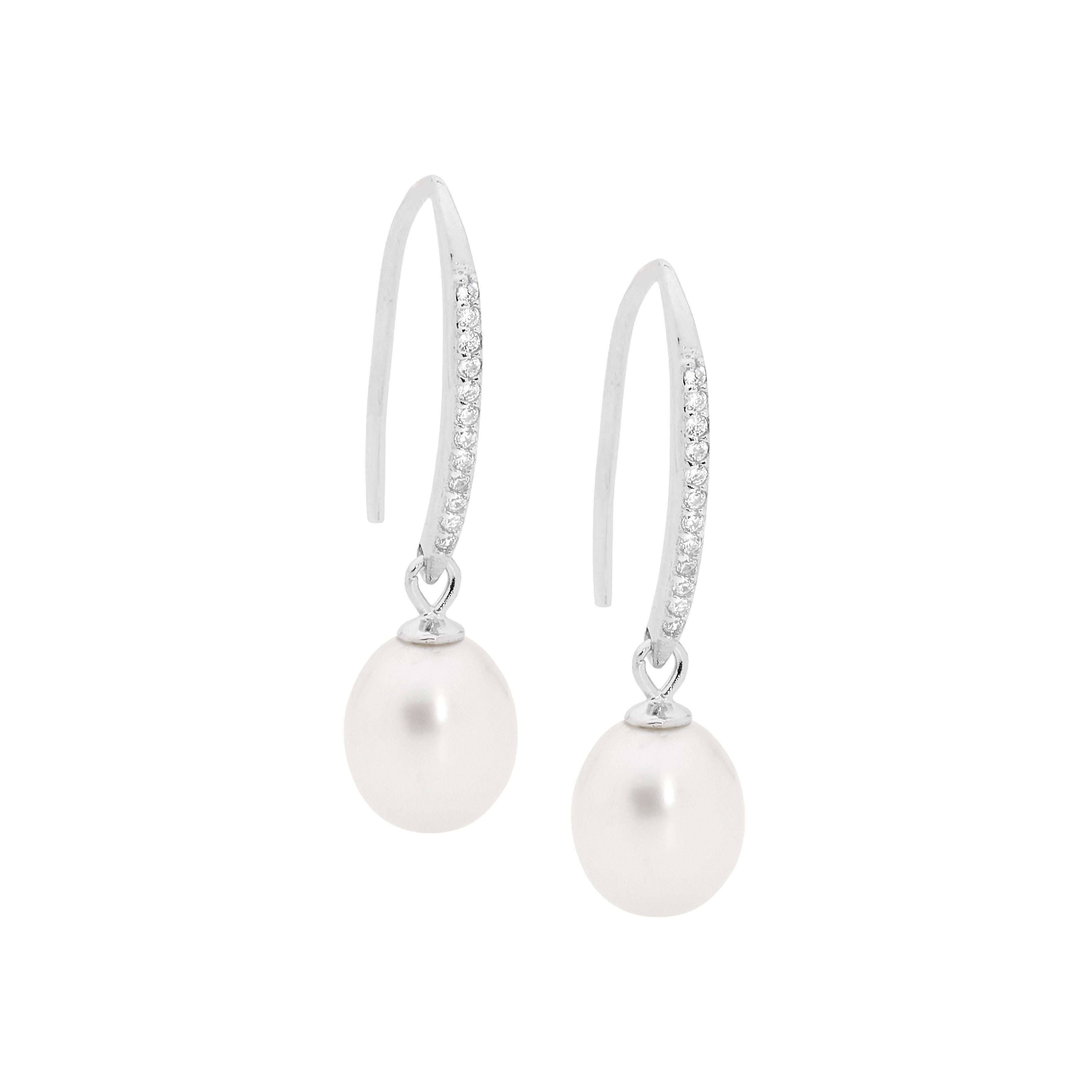 ELLANI Silver Cubic Zirconia & Freshwater Pearl Earrings