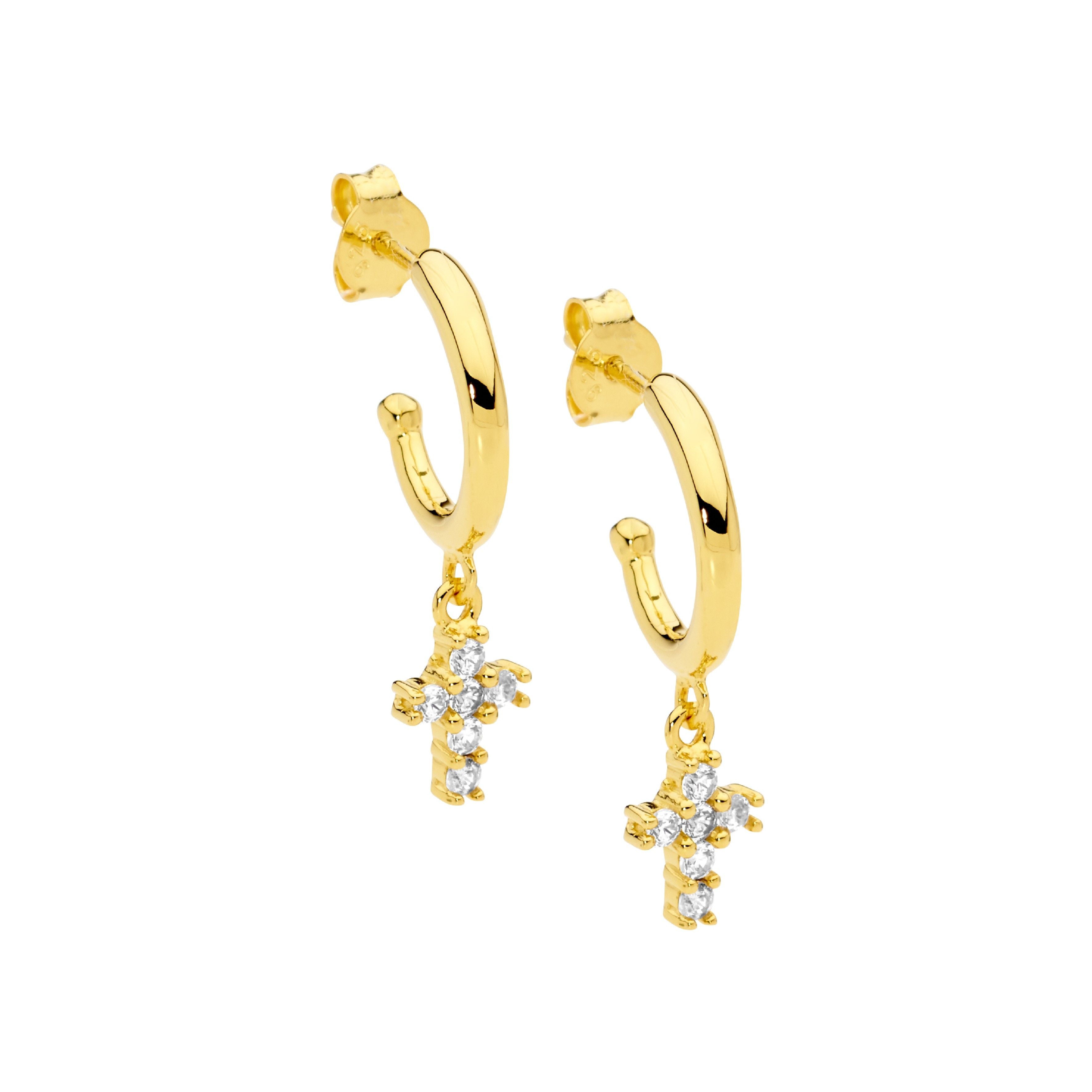 ELLANI Silver CZ Cross Earrings