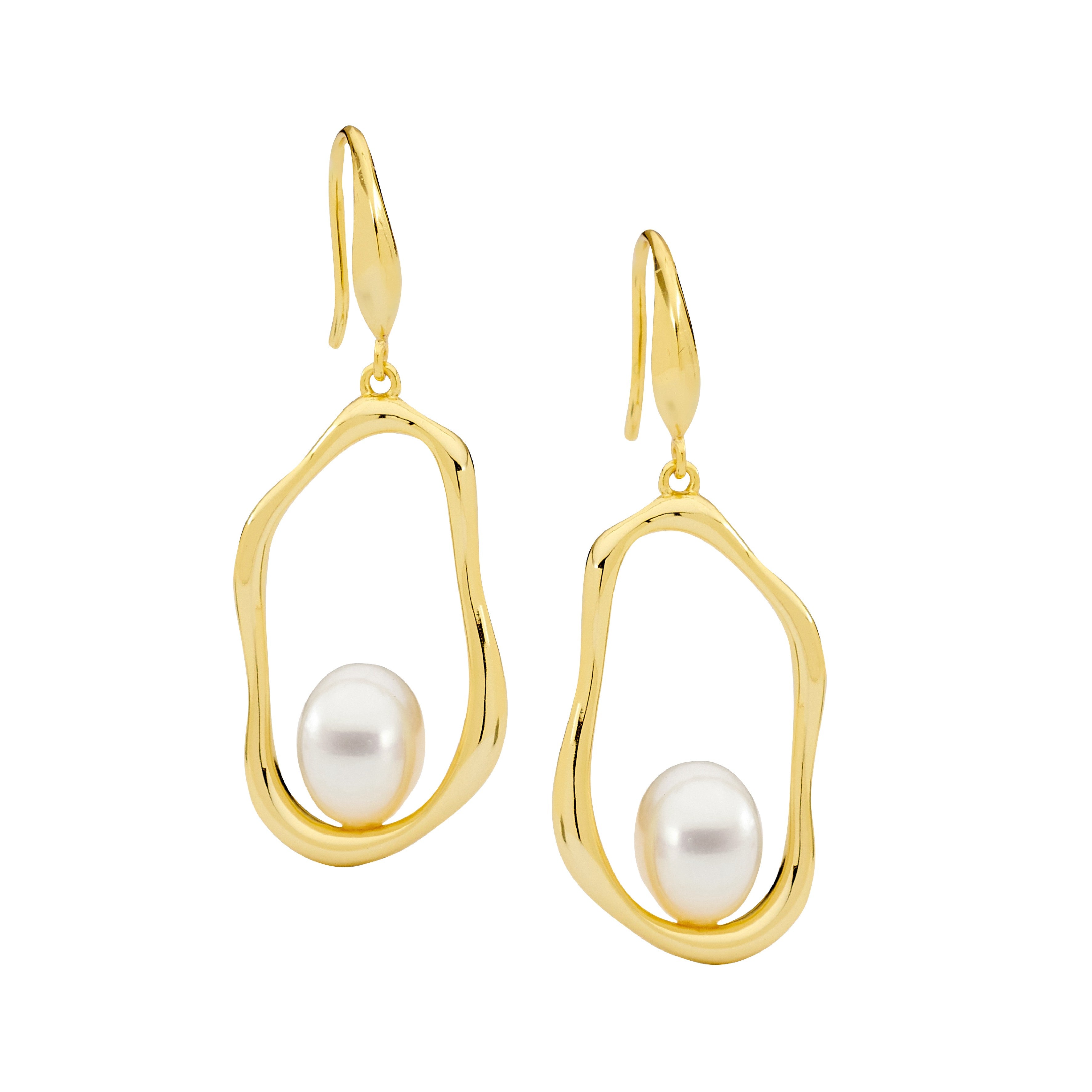 ELLANI Silver Gold Plated Freshwater Pearl Earrings