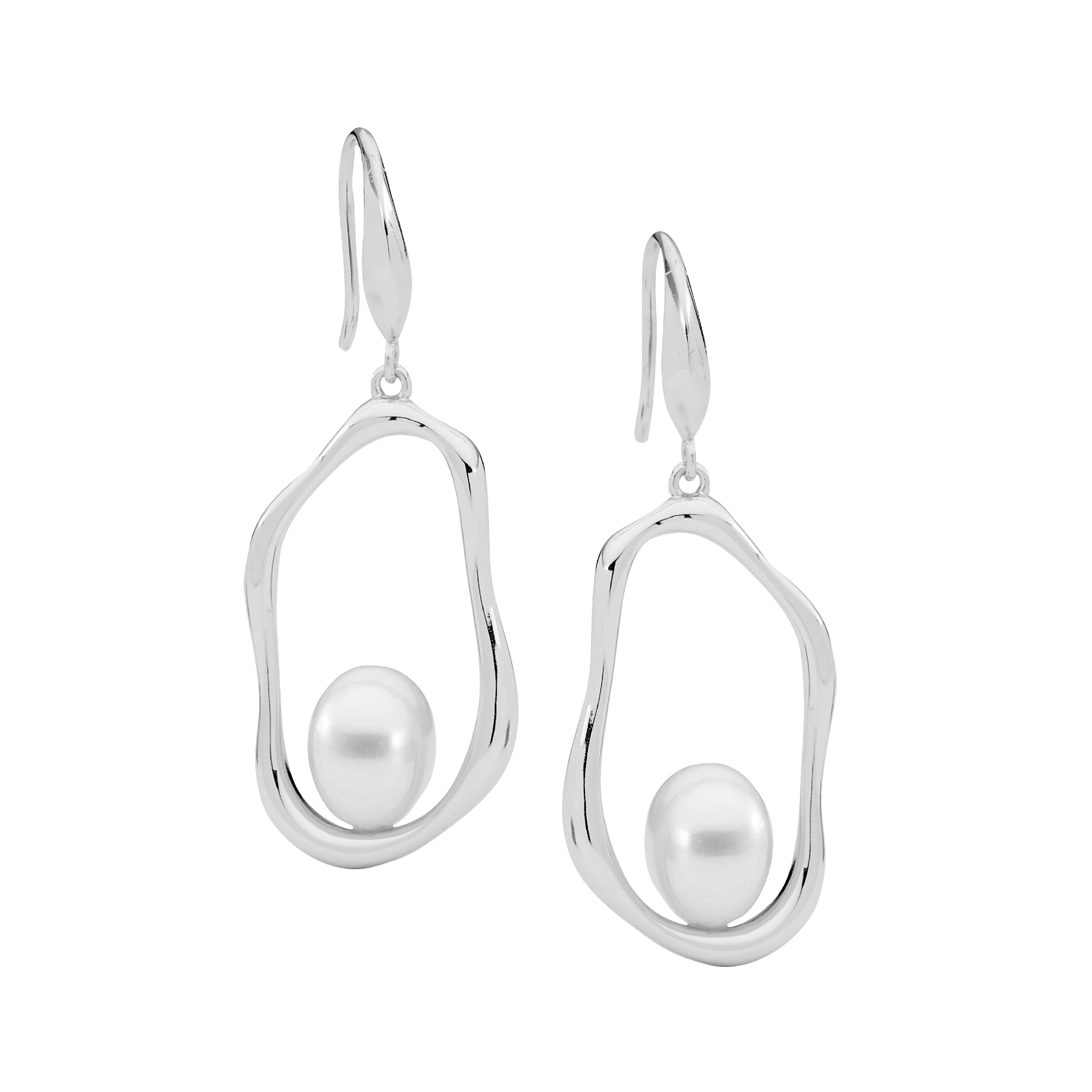 ELLANI Silver Freshwater Pearl Earrings