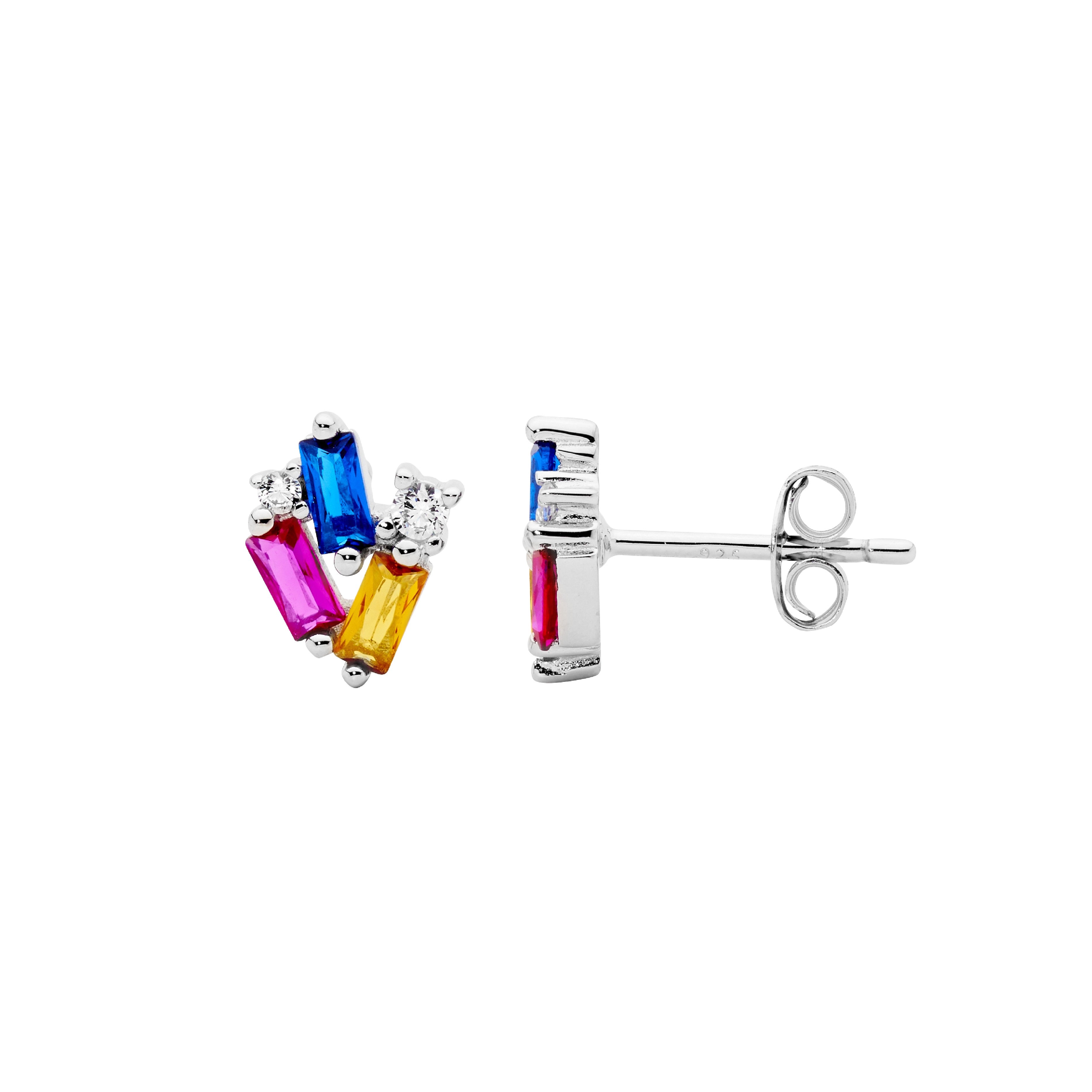 ELLANI Silver Staggered CZ Earrings