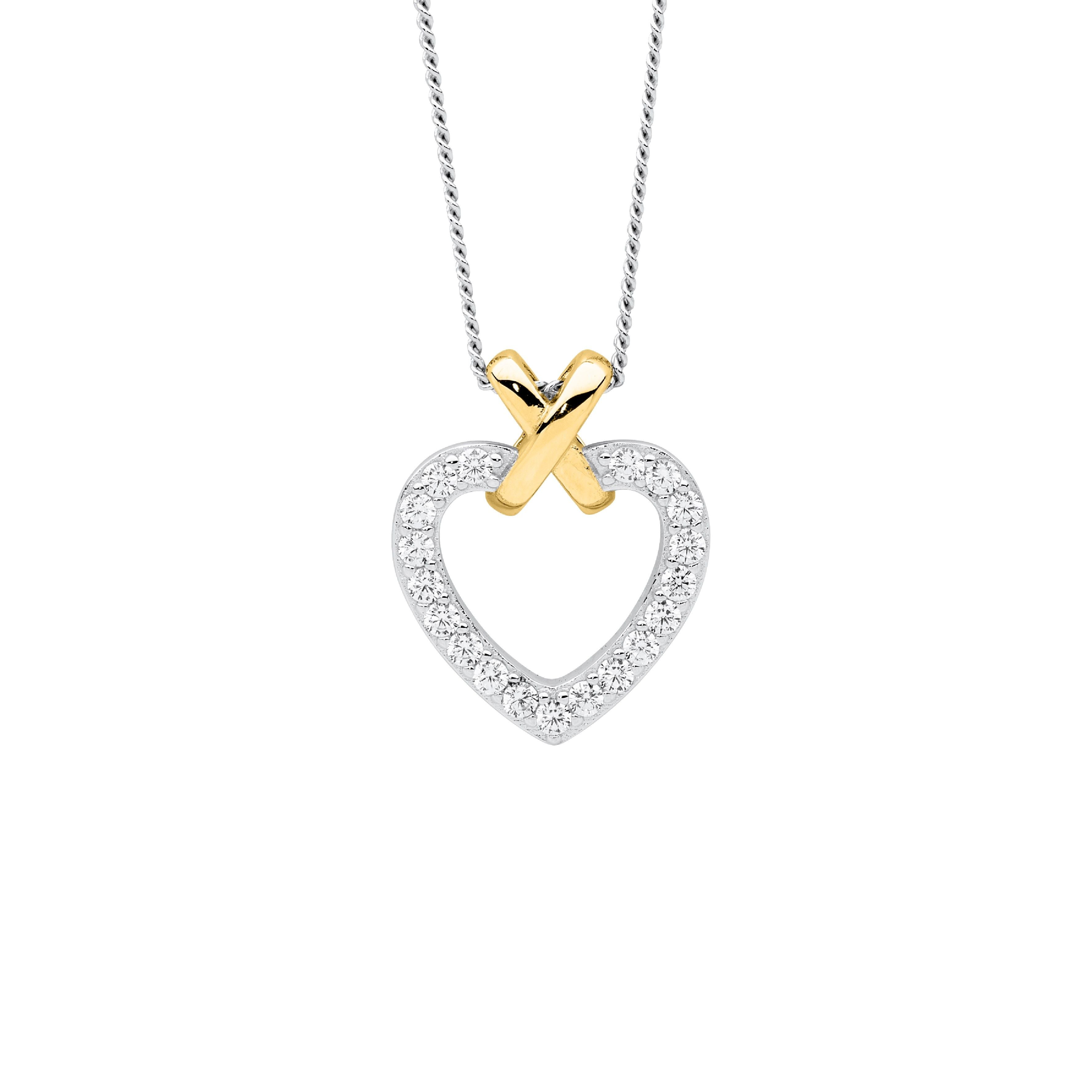 ELLANI Silver Tow Tone CZ Heart Necklet
