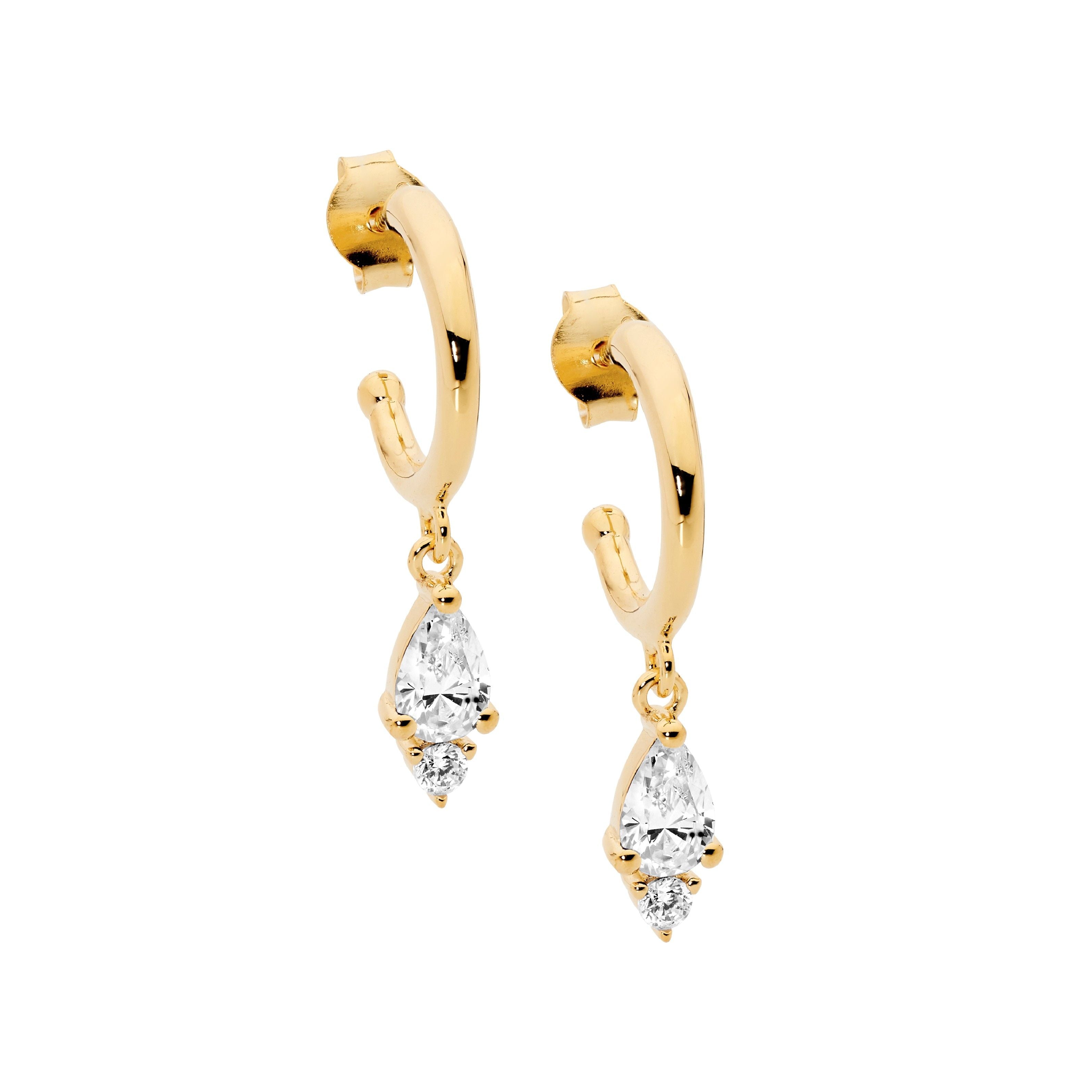 Ellani CZ Dangle Earrings in Gold Plating
