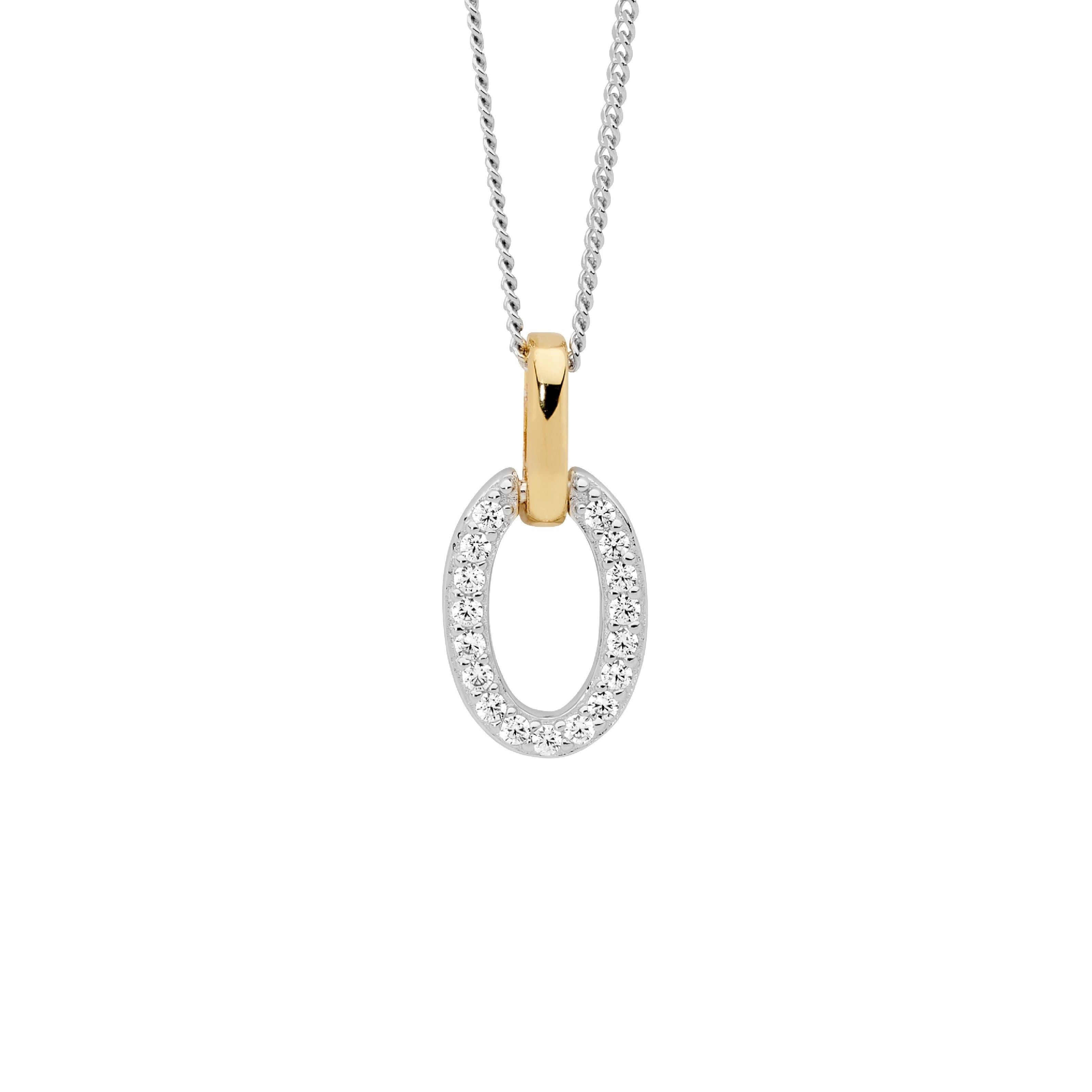ELLANI Silver CZ Oval Necklet with Gold Plating Feature