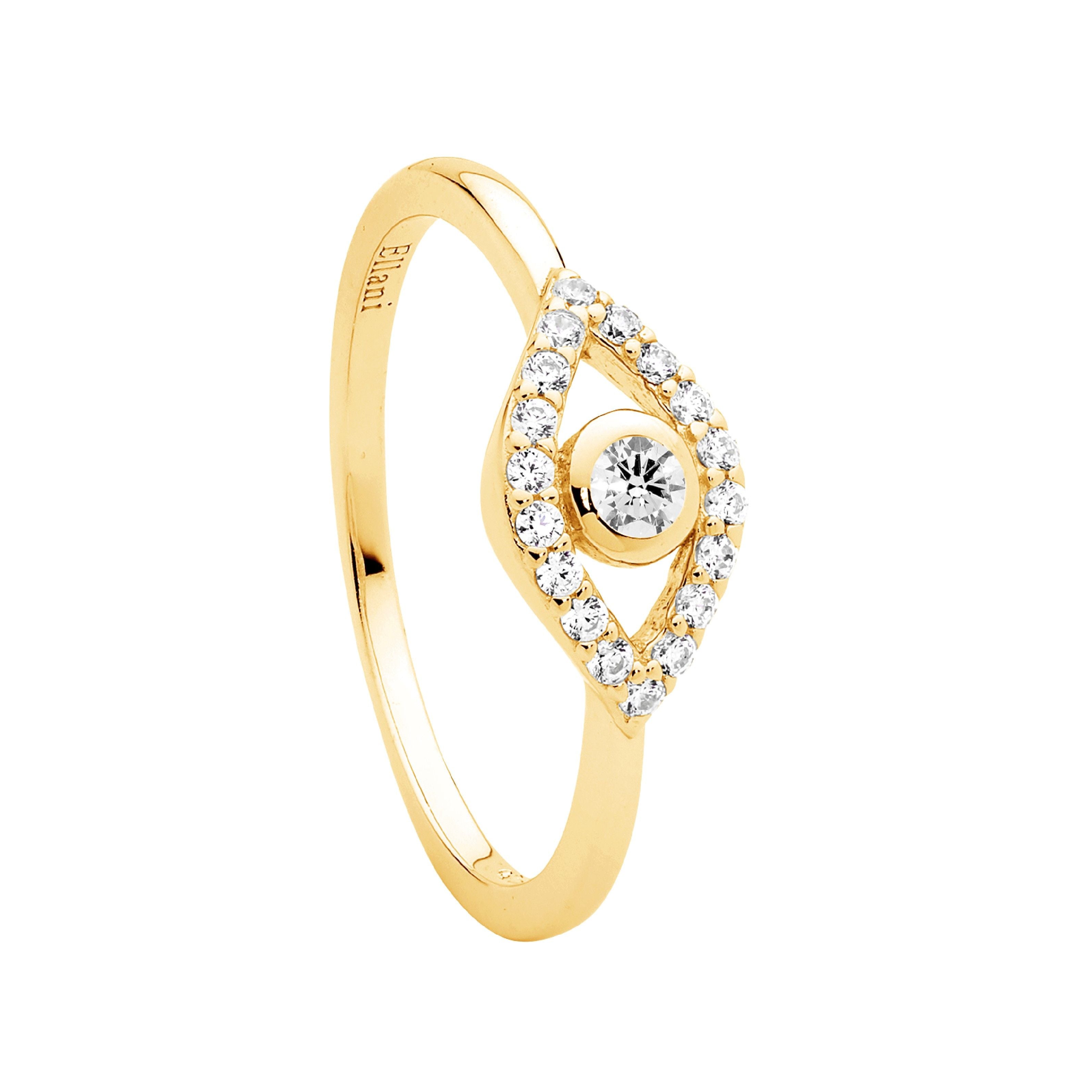 Ellani Evil Eye Ring with CZ in Gold Plating