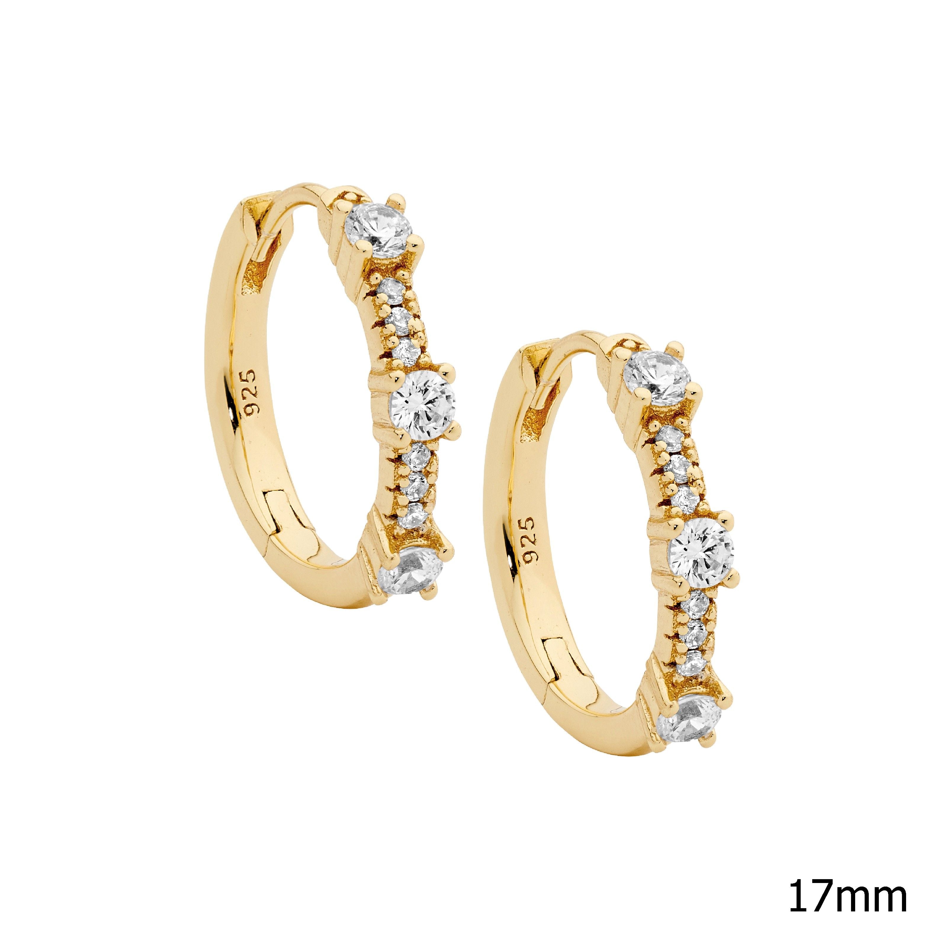ELLANI Silver CZ Huggies in Gold Plating