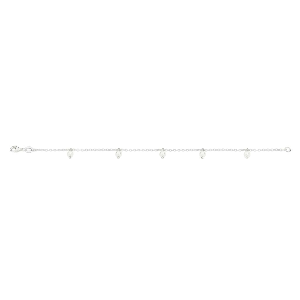 Silver belcher anklet with simulated pearl drops