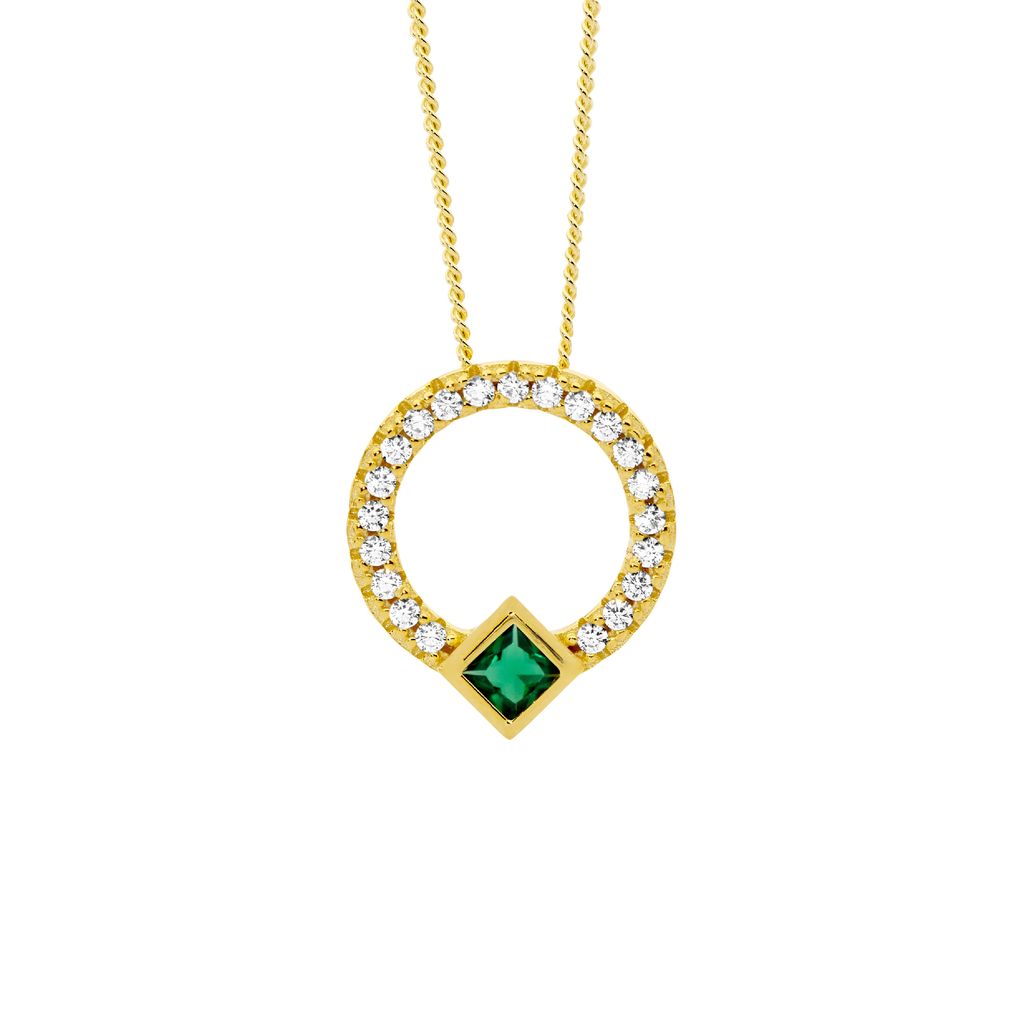 ELLANI Silver Plated Open Circle Necklet with CZ