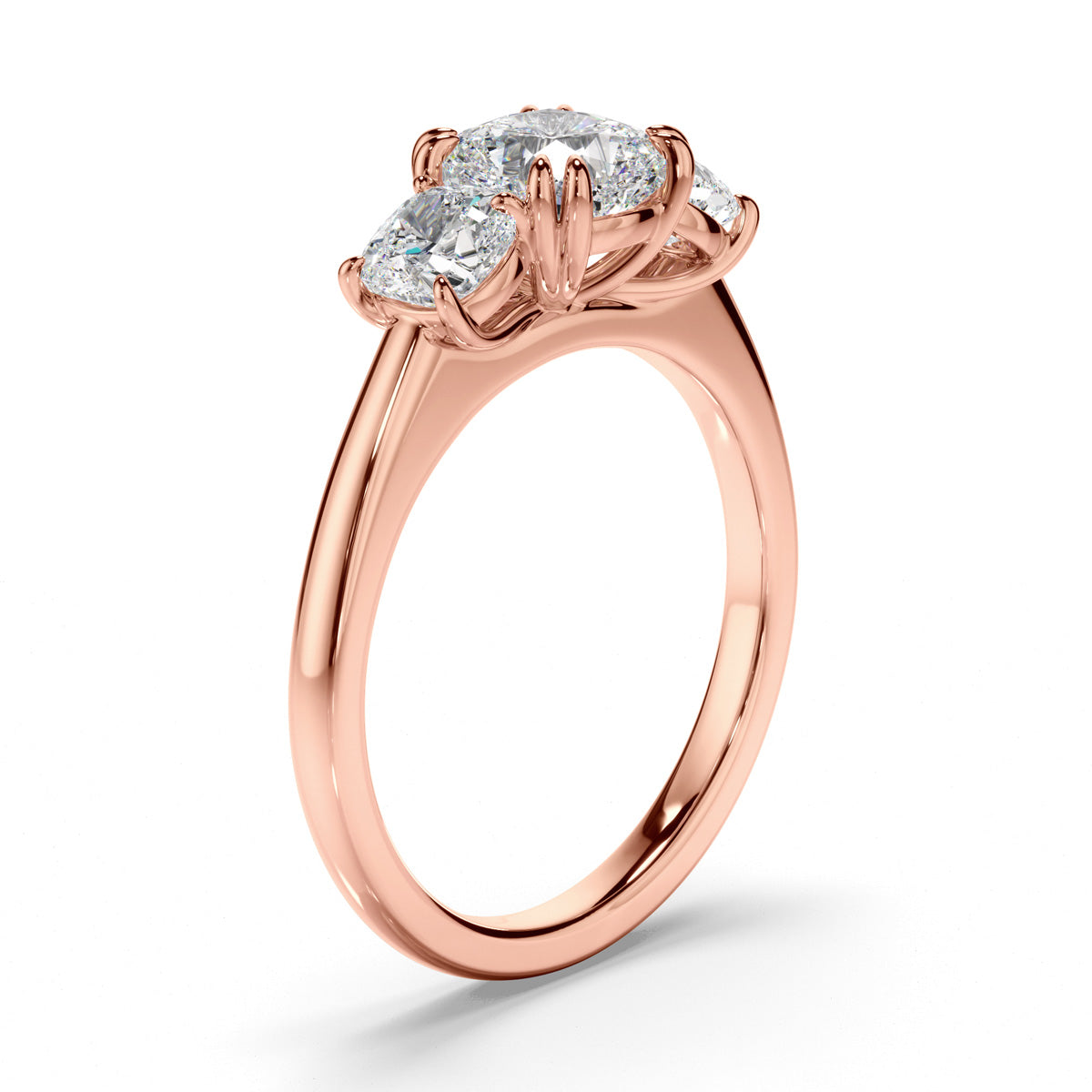 Cushion Cut Diamond Trilogy Engagement Ring with Round Brilliant Sides