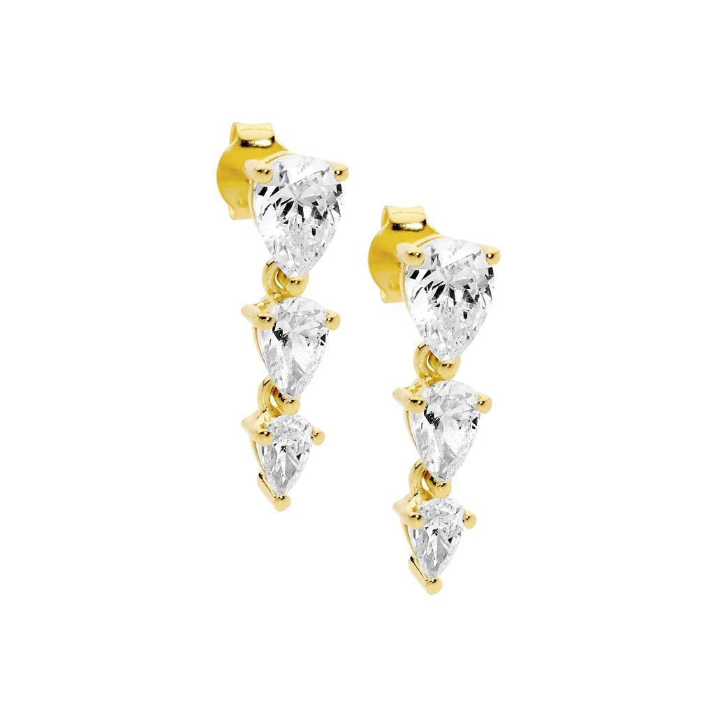 ELLANI Silver Plated Pear CZ Drop Earrings
