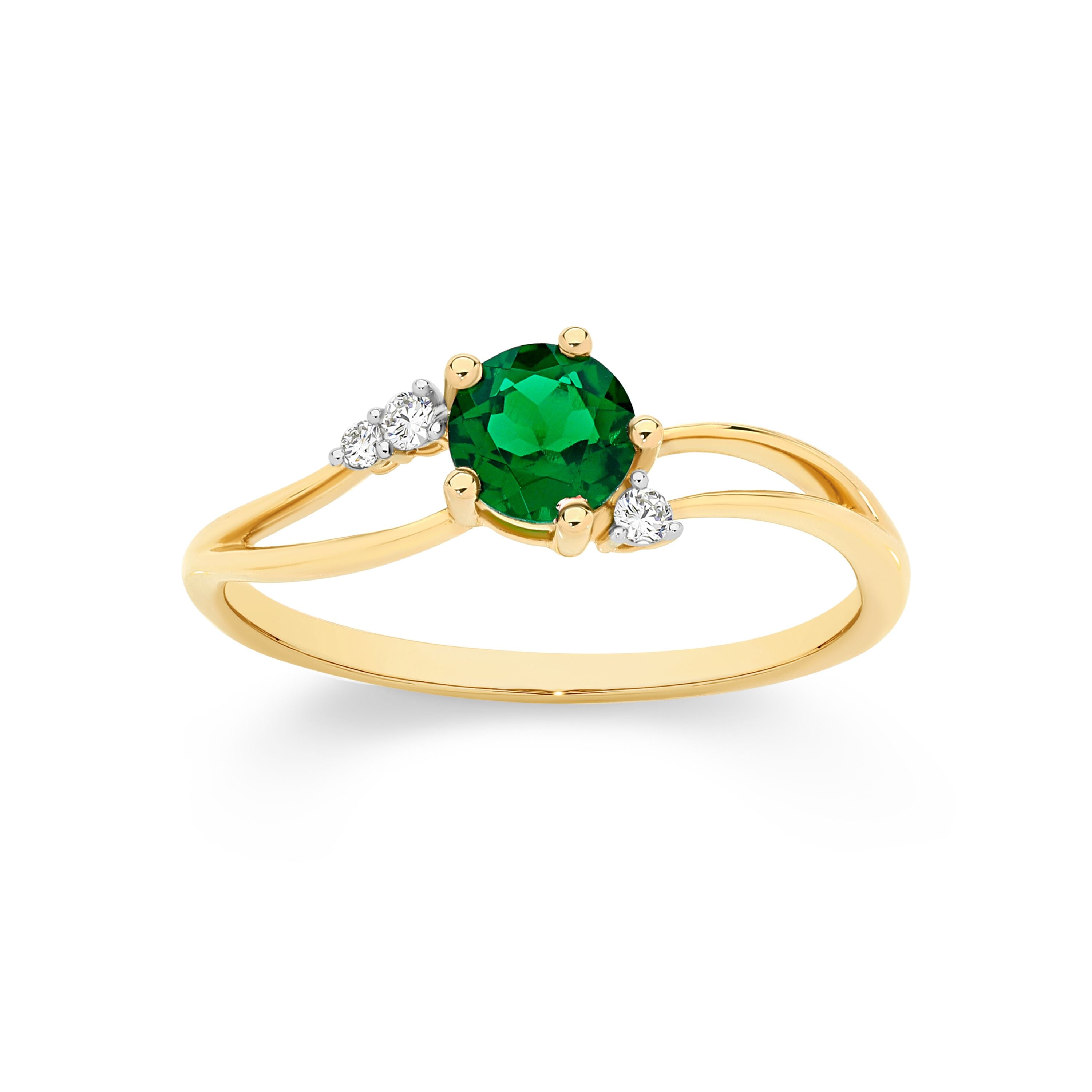 9ct Yellow Gold Cr Emerald Ring with Split Shoulders