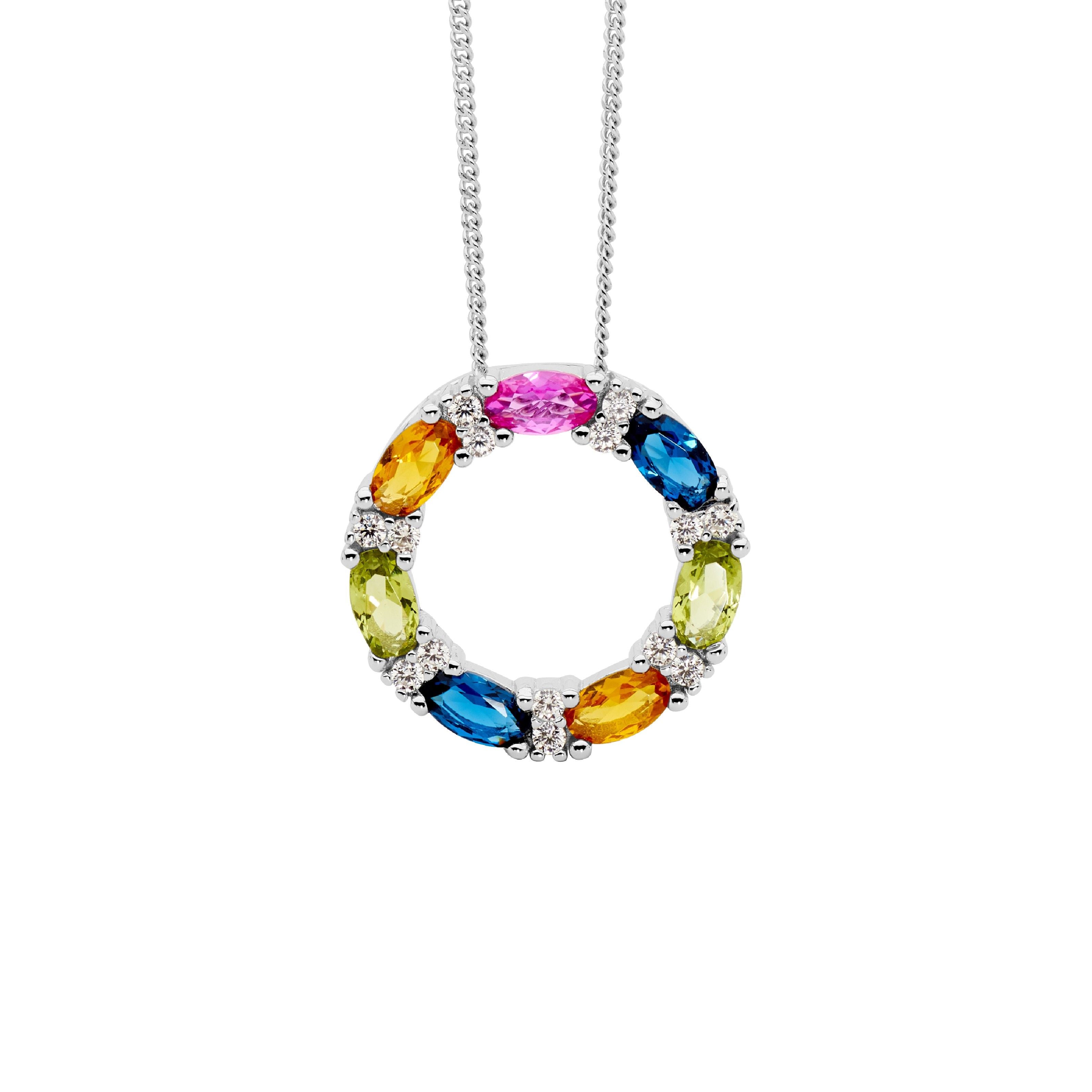 Ellani Silver Multi-Coloured CZ Circle necklet
