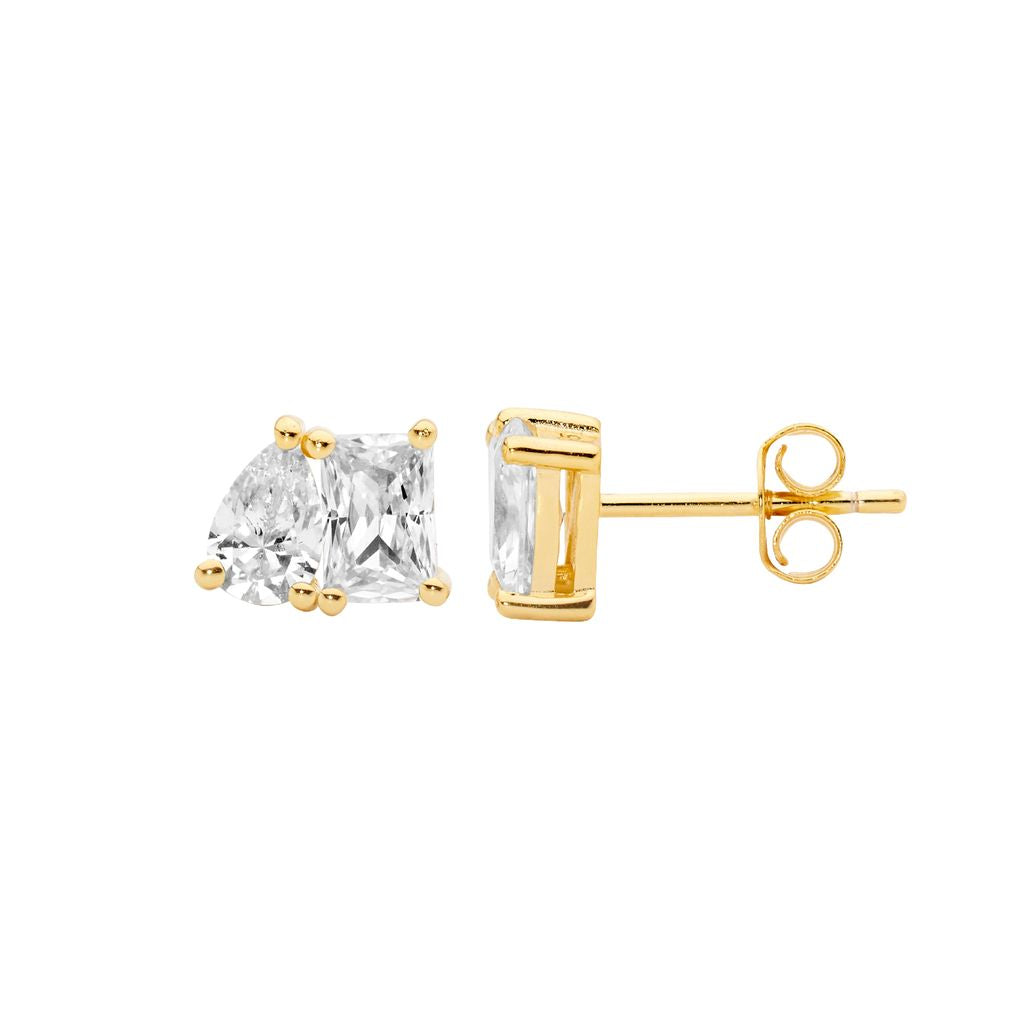 ELLANI Silver CZ Studs with Gold Plating