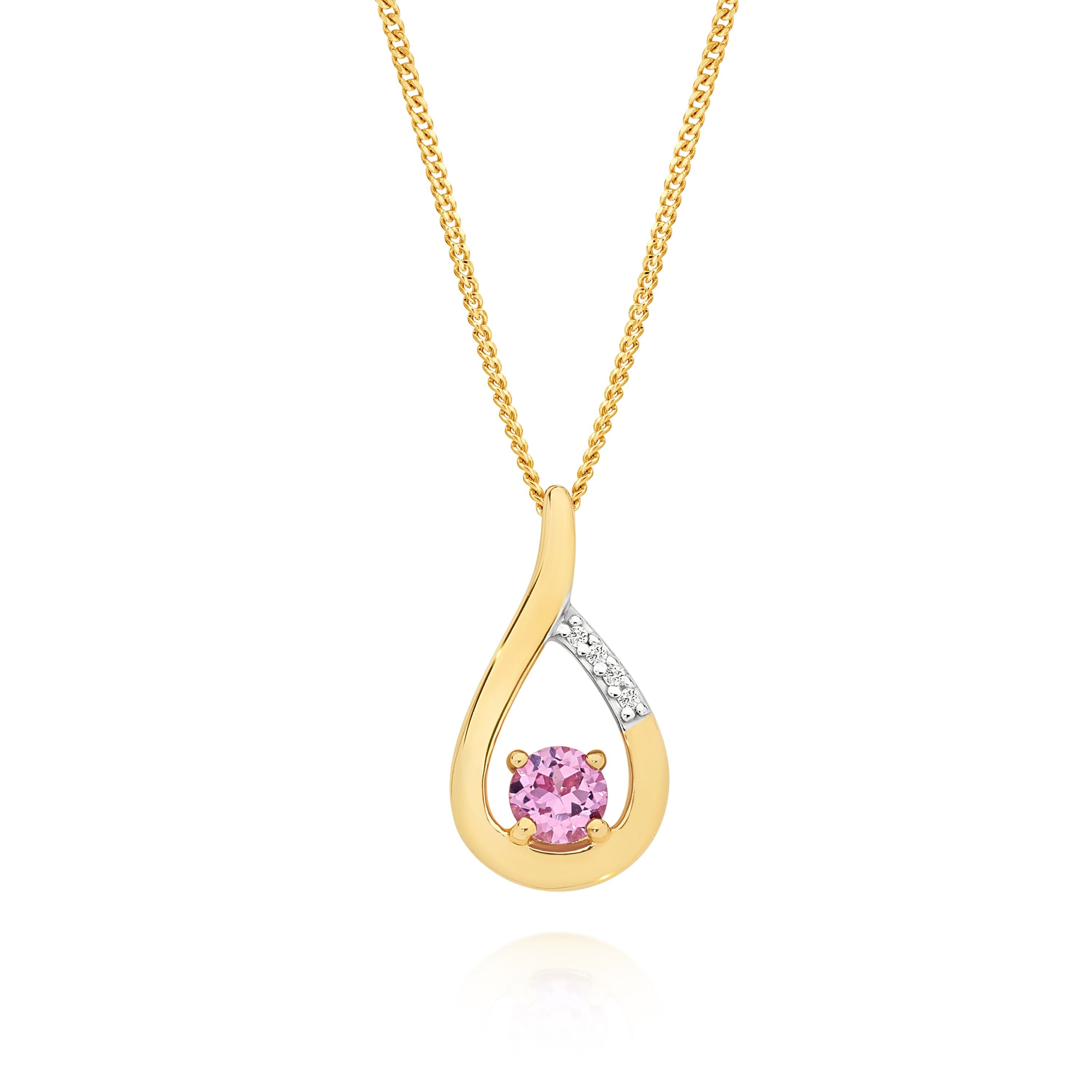 9ct Yellow Gold Cr Pink Sapphire And Diamond Pendant