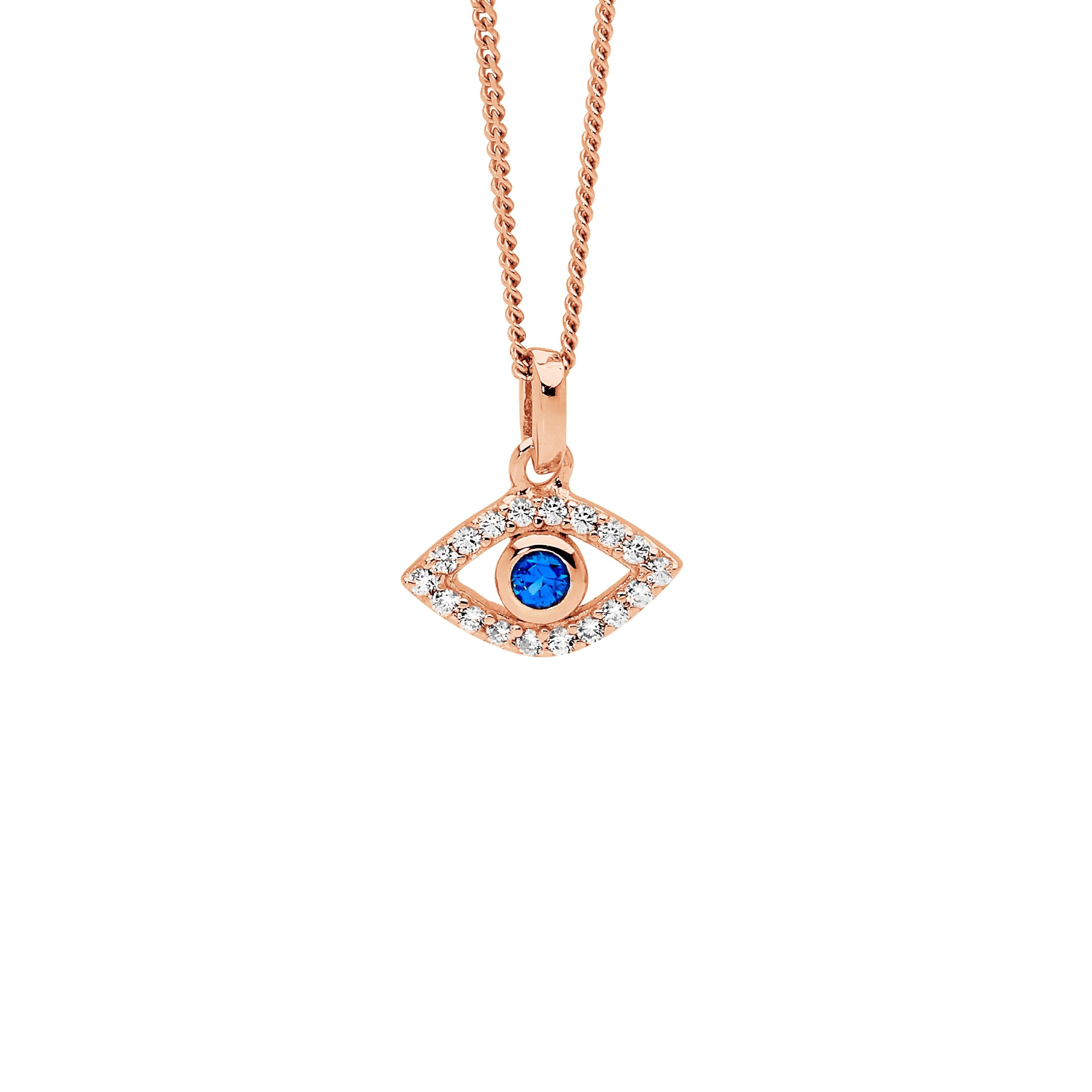 ELLANI Silver Plated CZ Evil Eye Necklet