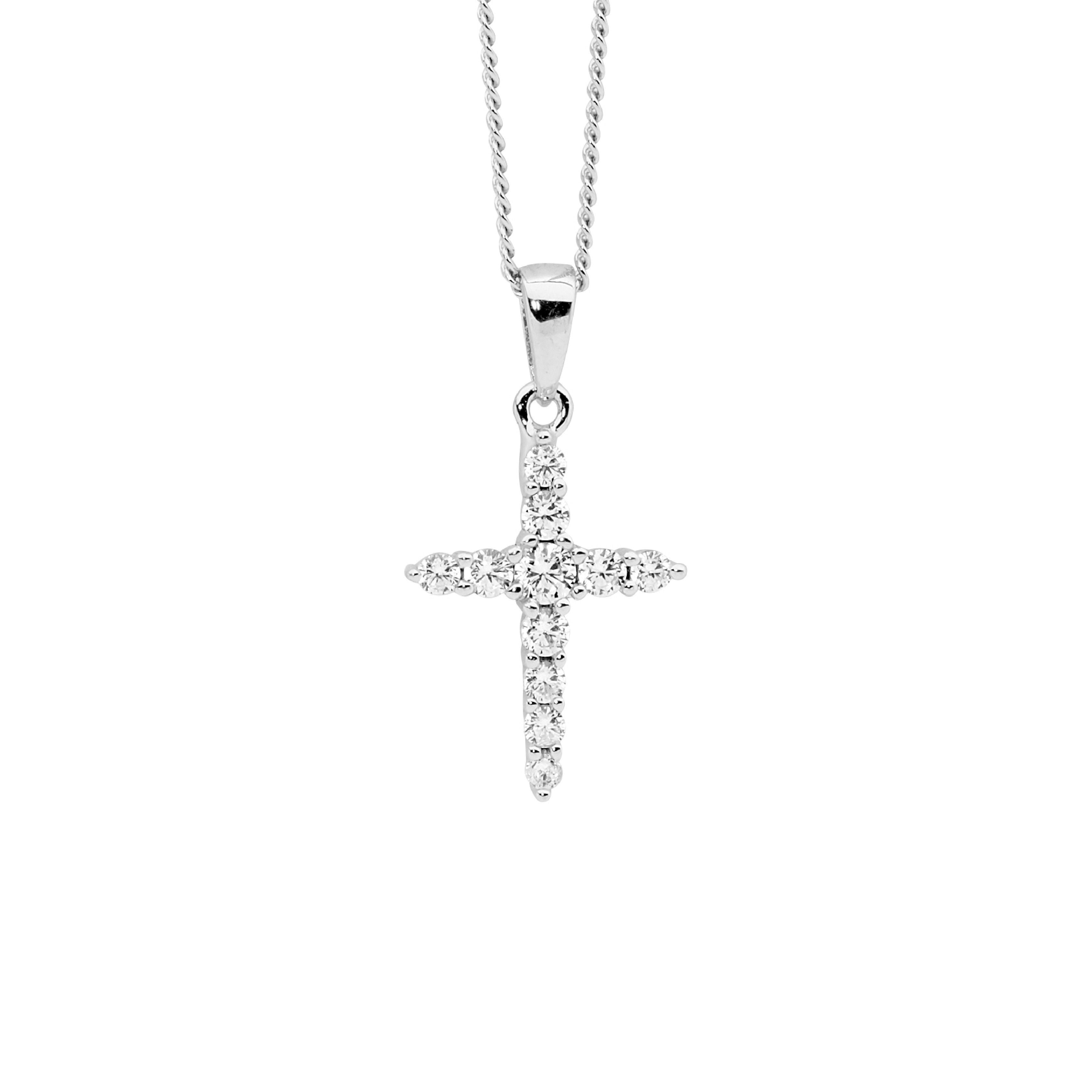 ELLANI Silver Cubic Zirconia Cross Pendant