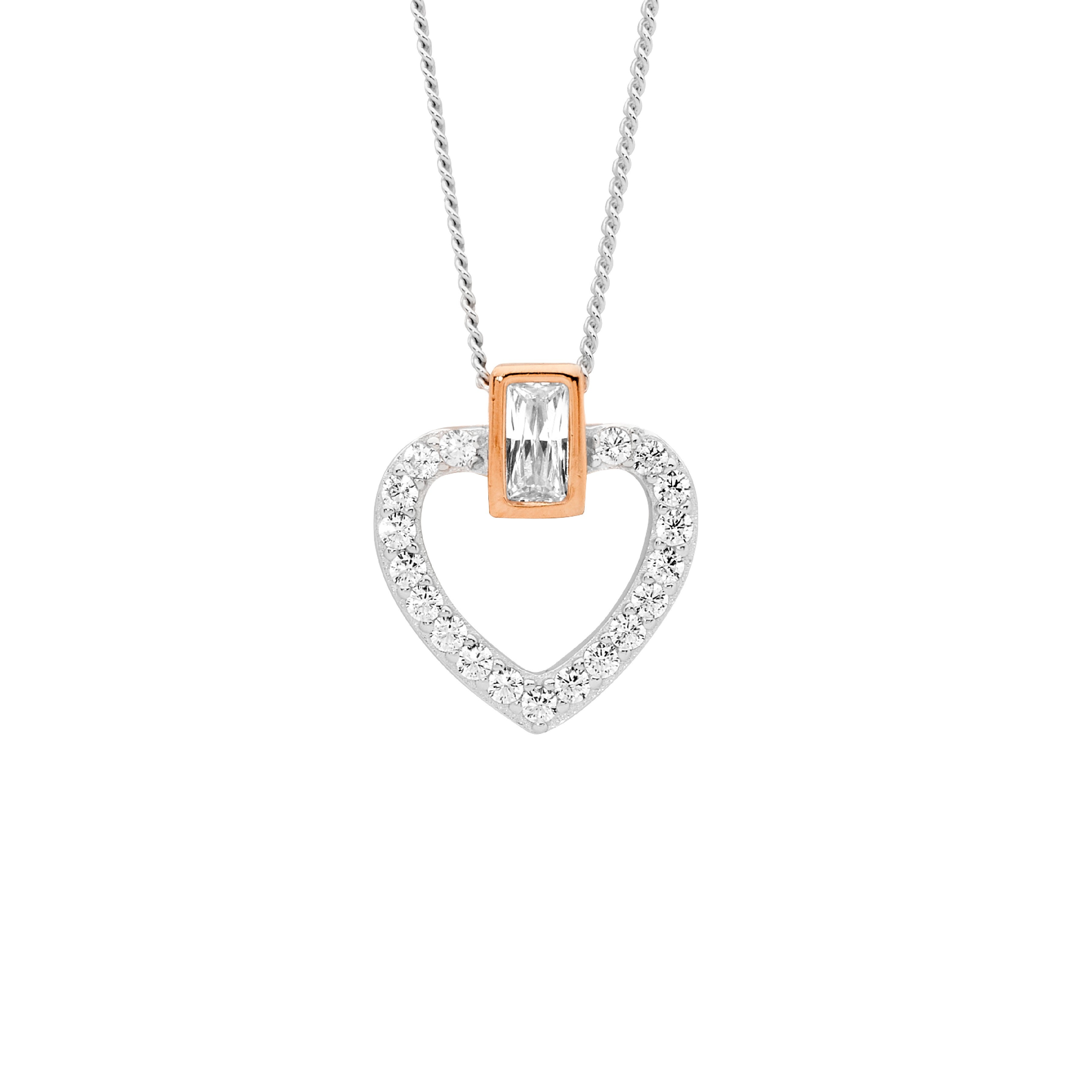 ELLANI Silver Rose Gold Plated Cubic Zirconia Heart pendant