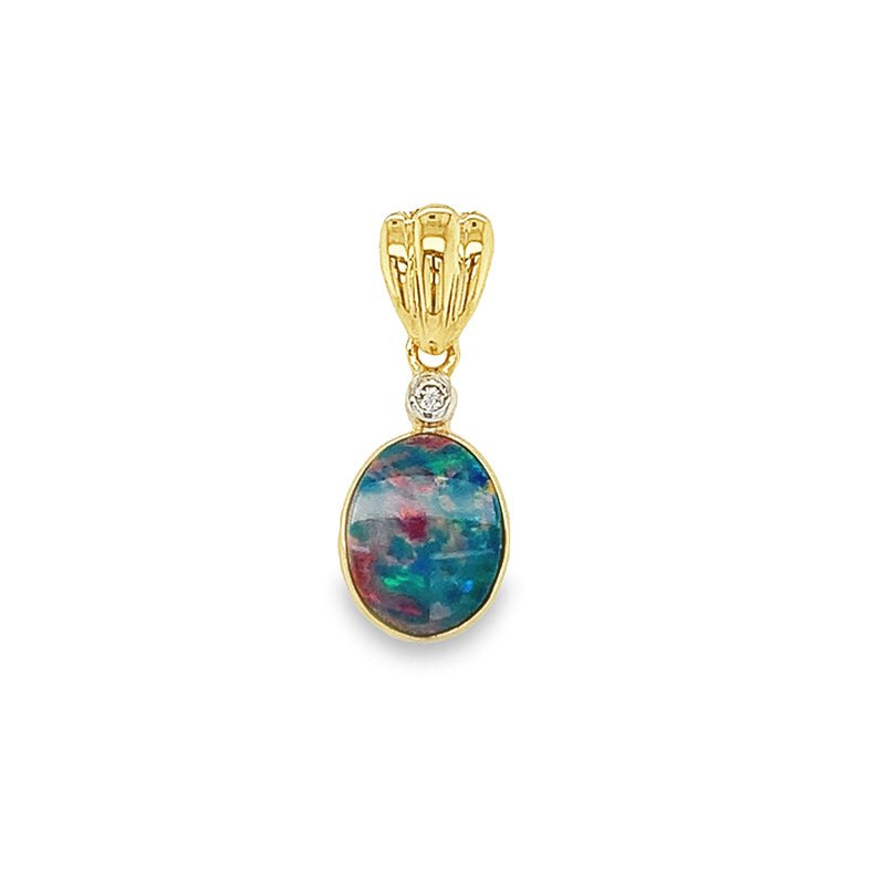 9ct Doublet Boulder Opal And Diamond Pendant