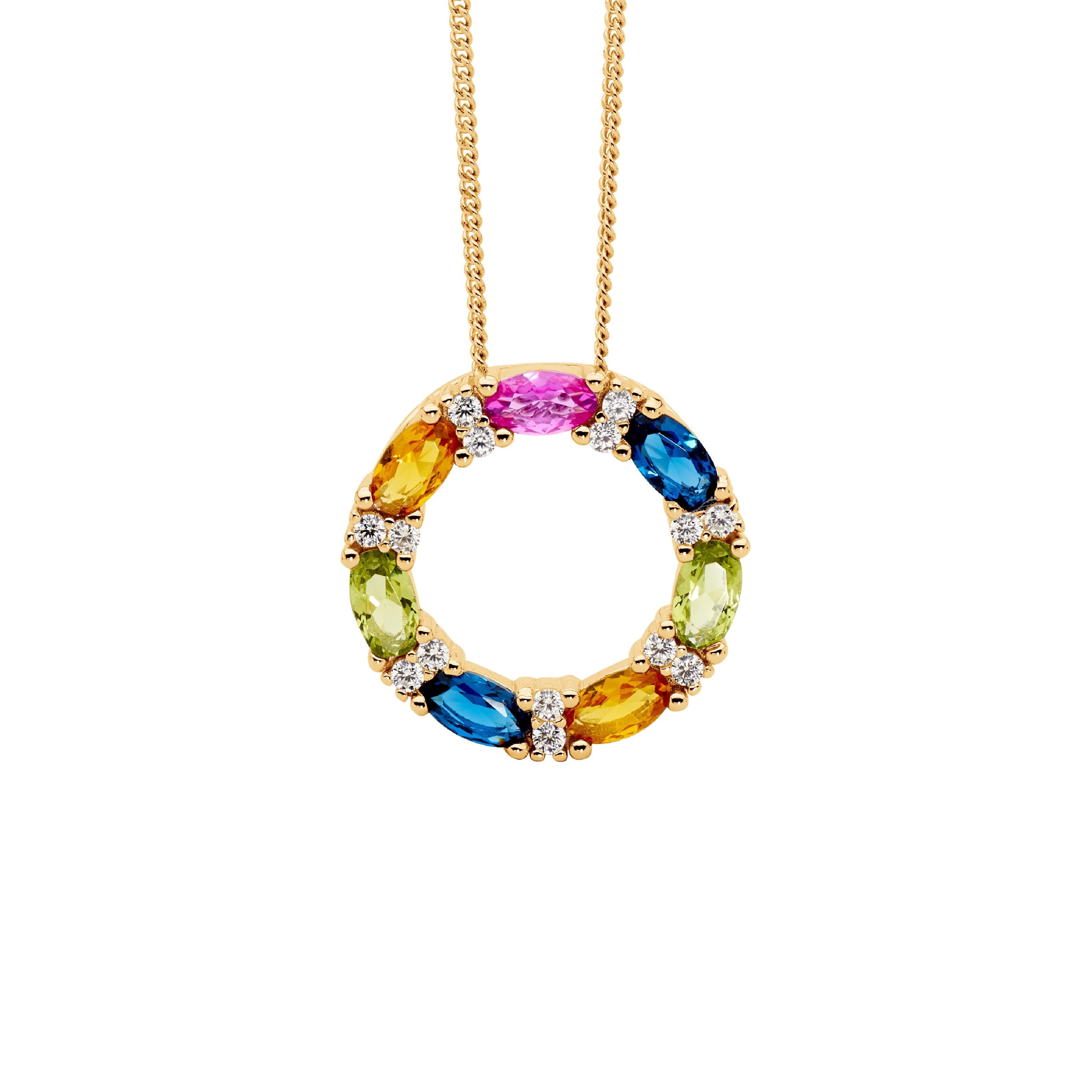 Ellani Multi-Coloured CZ Circle Necklet with Gold Plating