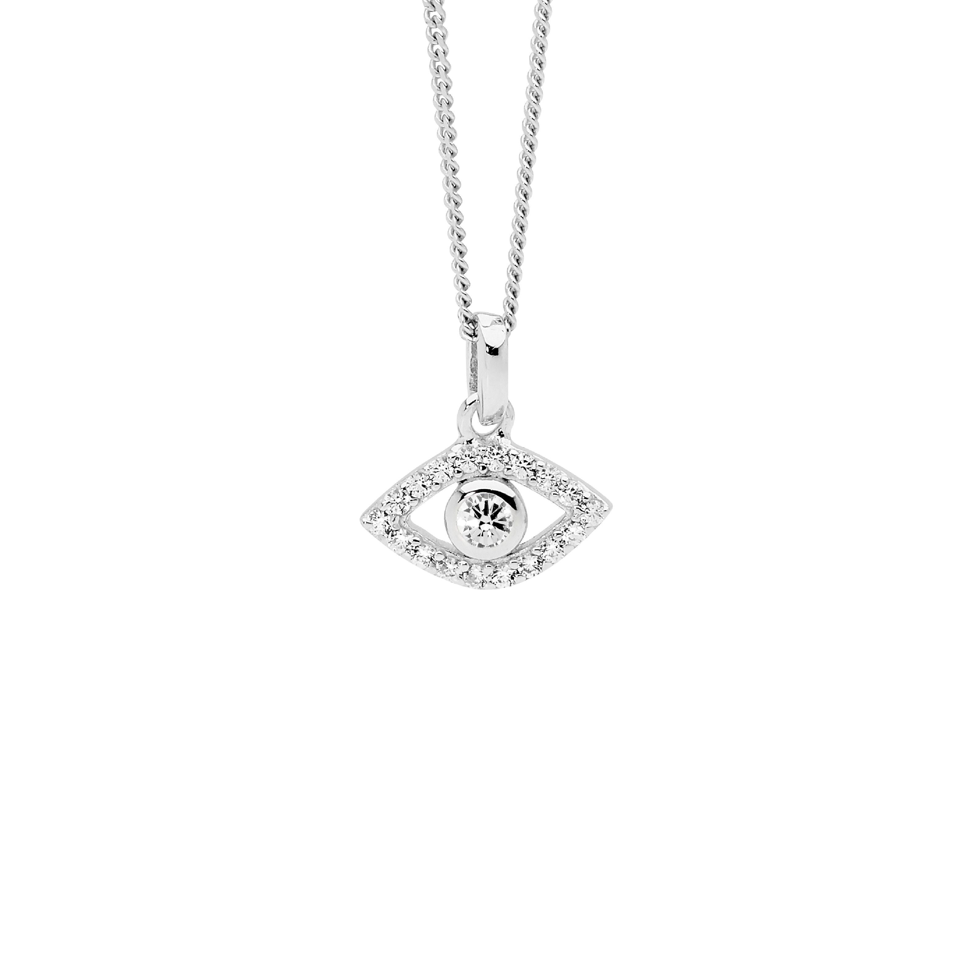 Ellani Silver Evil Eve Necklet with CZ