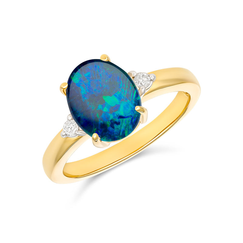 9ct Triplet opal and Diamond Ring