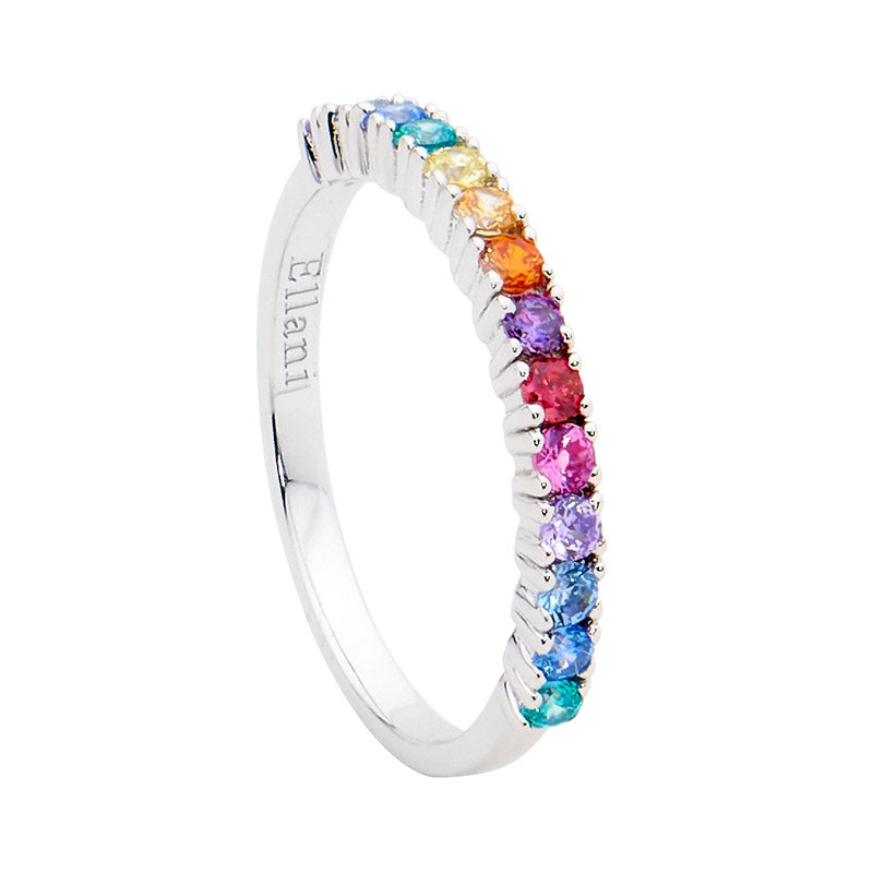 ELLANI Silver Multi Colour CZ Ring