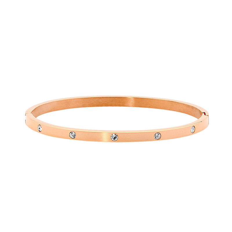 ELLANI Stainless Steel Rose Gold Plated Bangle with Cubic Zirconia