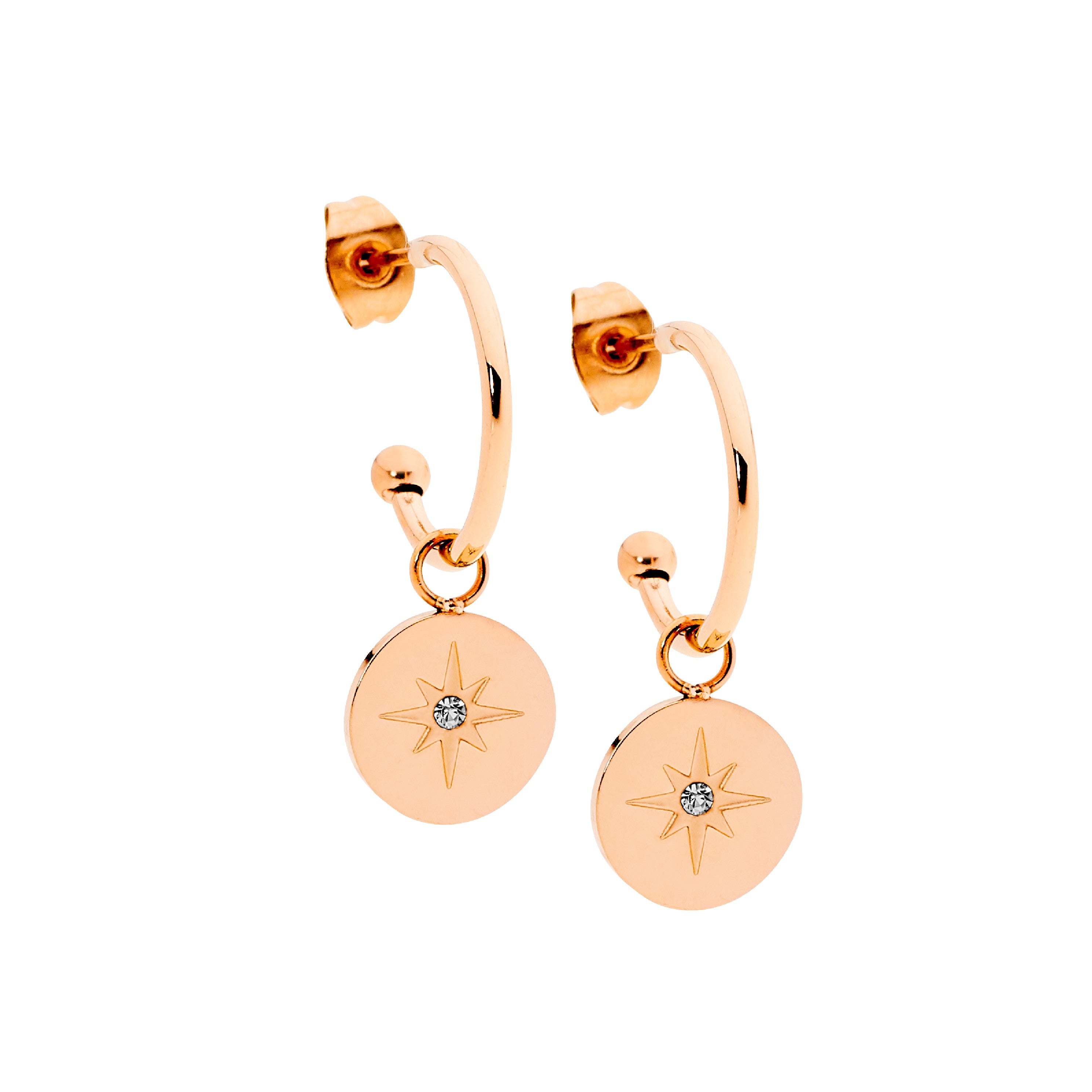 ELLANI Stainless Steel 16mm Hoop Earrings CZ Star Drop