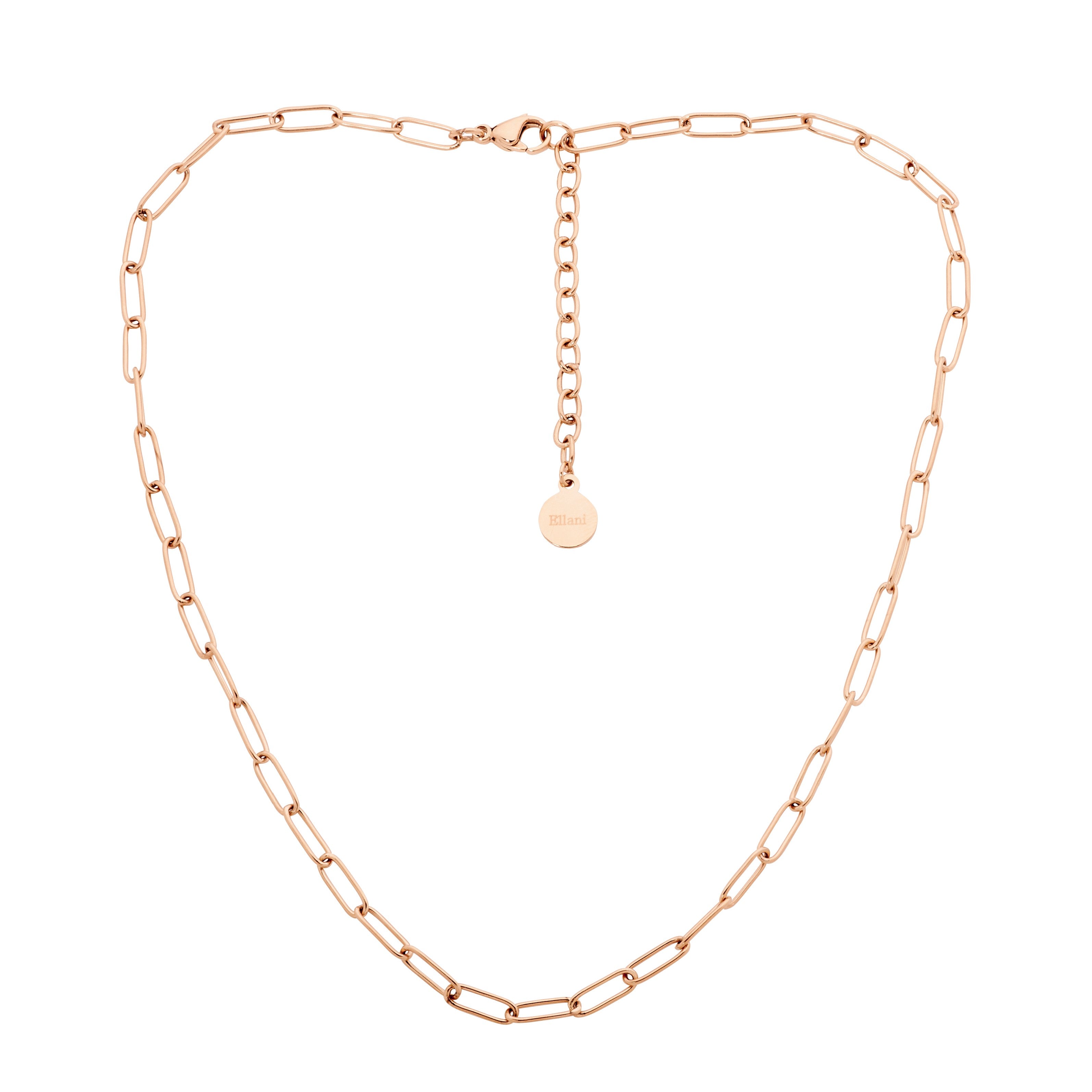 ELLANI Stainless Steel Rose Gold Plated Paperclip Chain