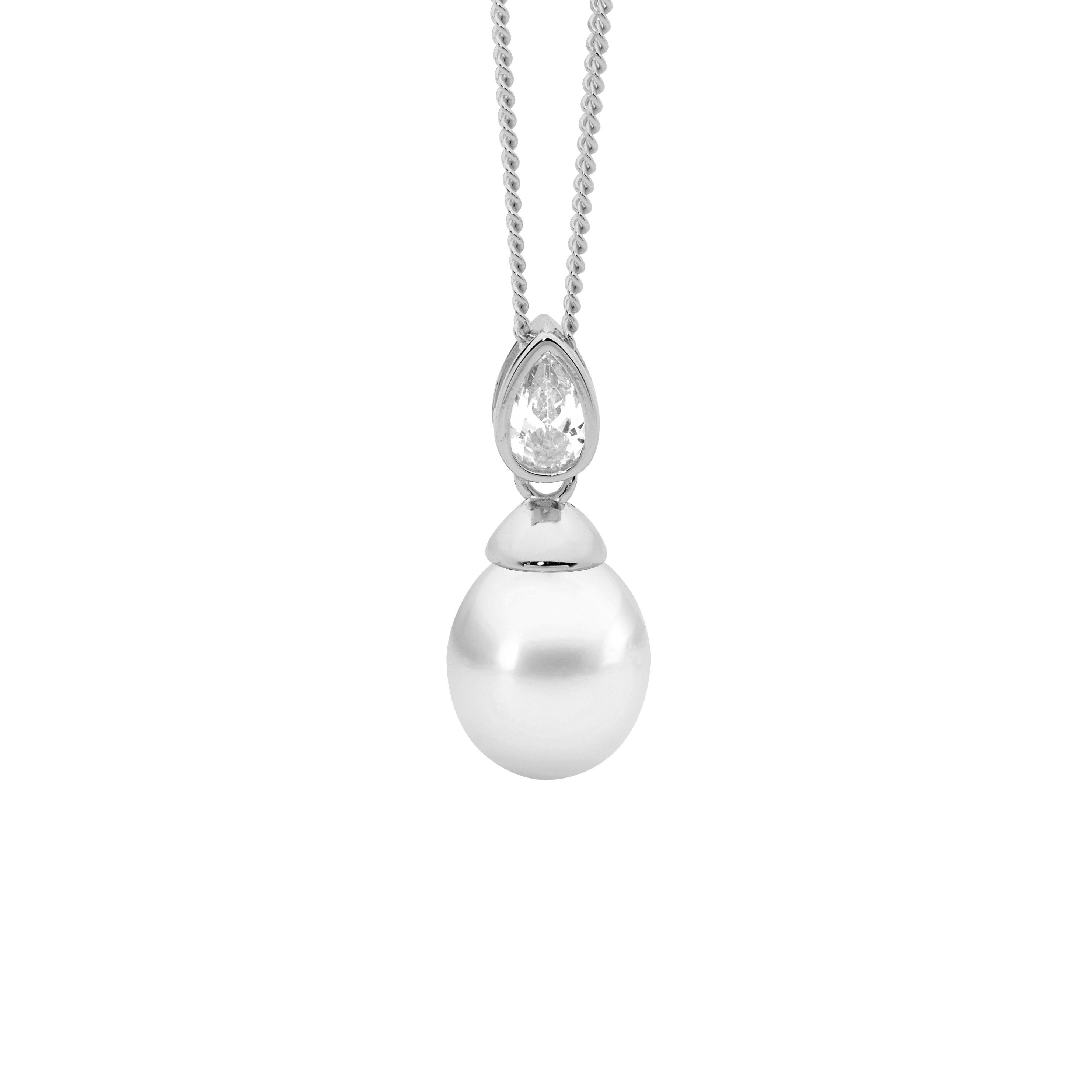 Ellani Silver Pearl and CZ Necklet