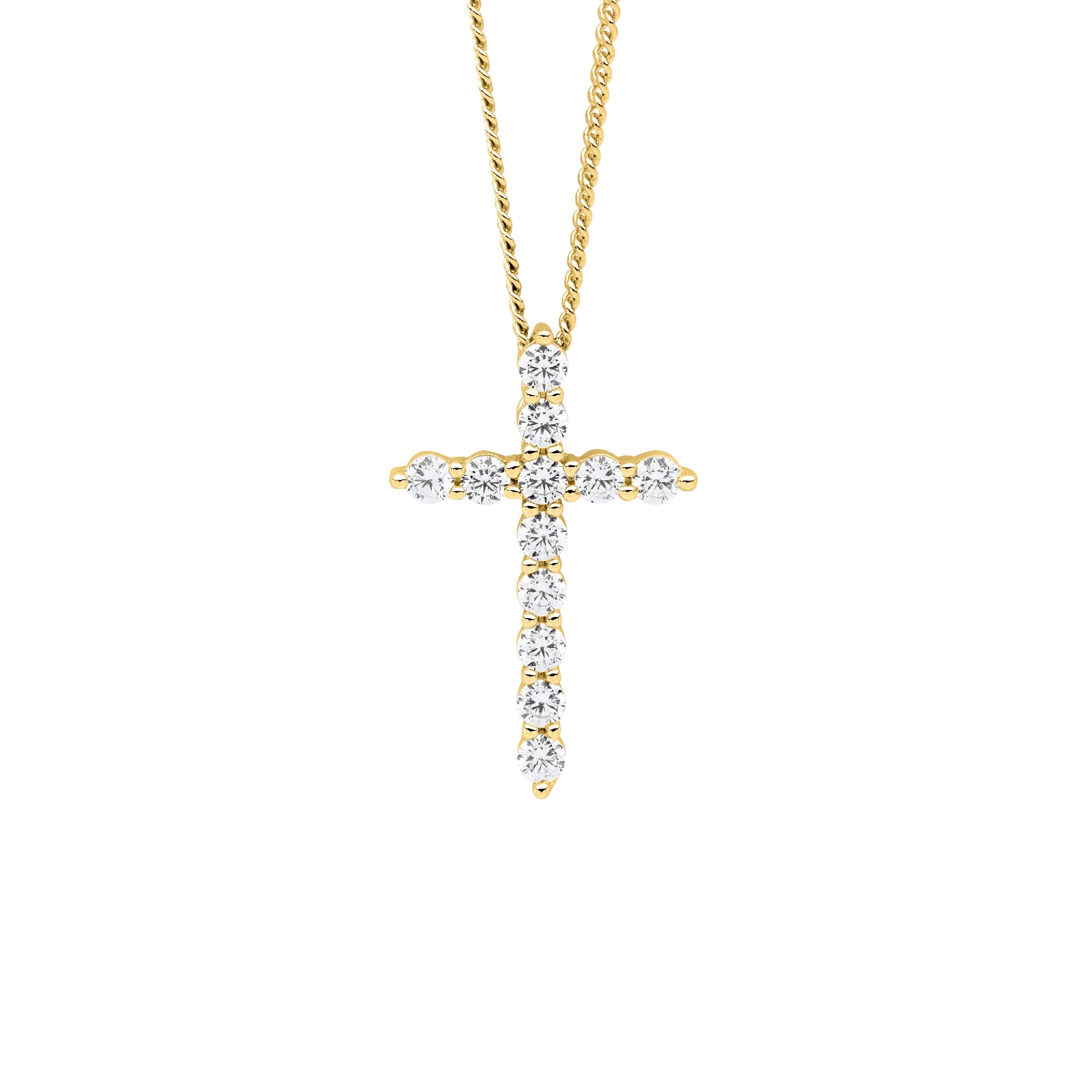 ELLANI Silver CZ Cross Necklet with Gold Plating