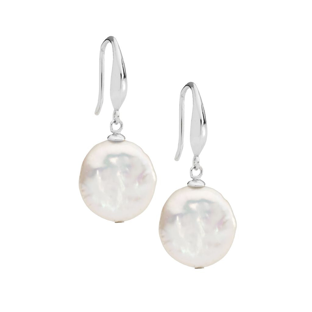 ELLANI Silver Freshwater Coin Pearl Earrings
