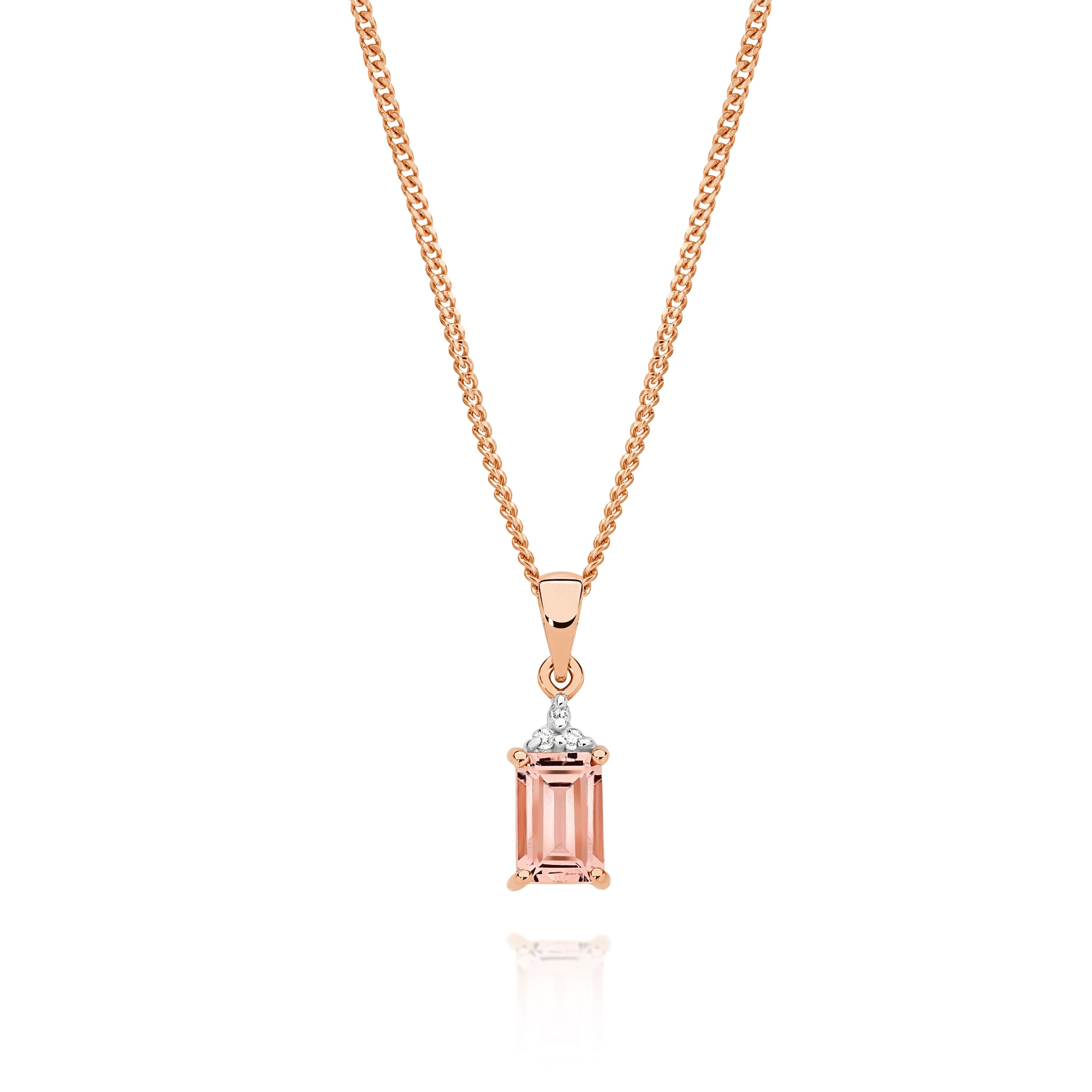 9ct Rose Gold Morganite and Diamond Pendant