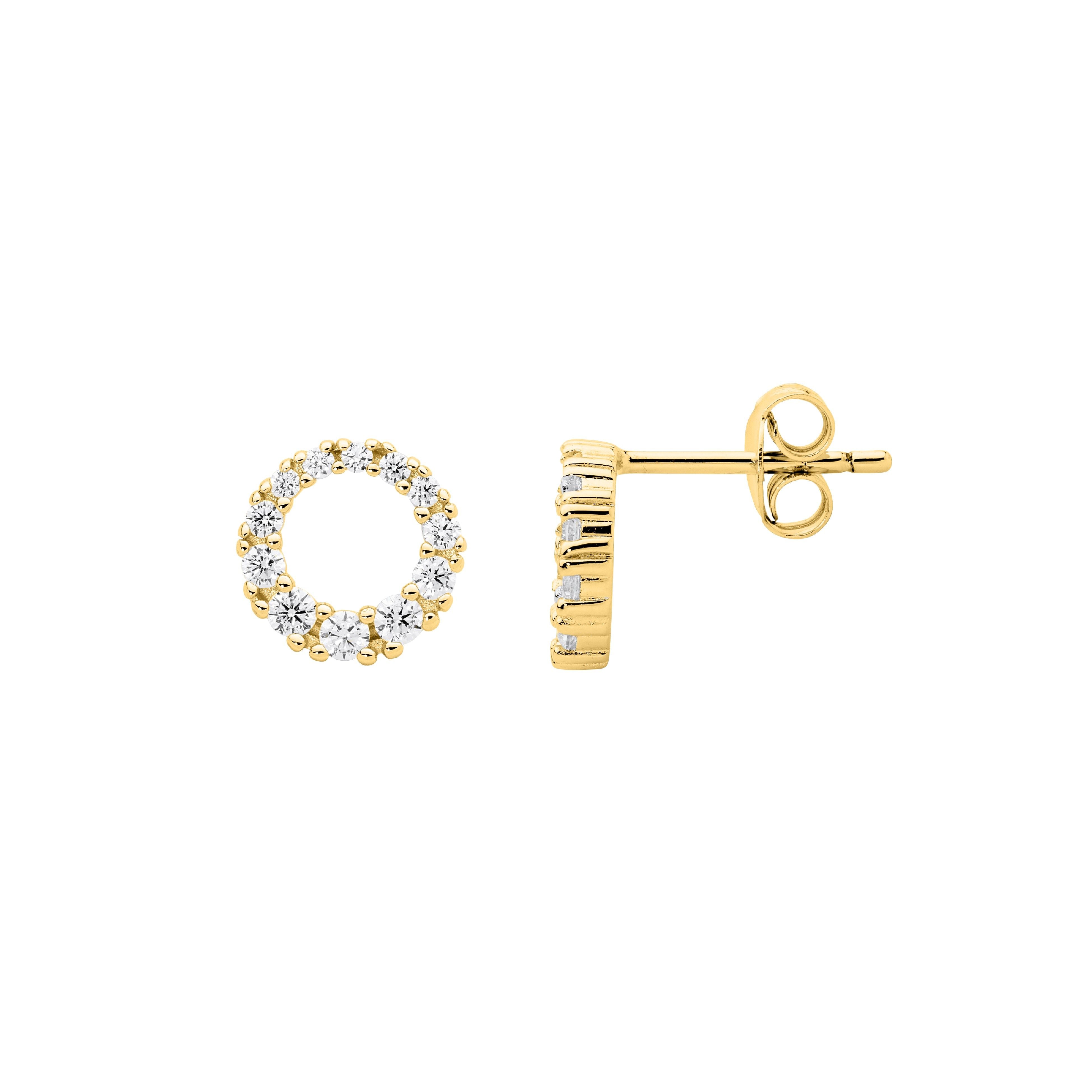ELLANI Silver CZ Circle Studs with Gold Plating