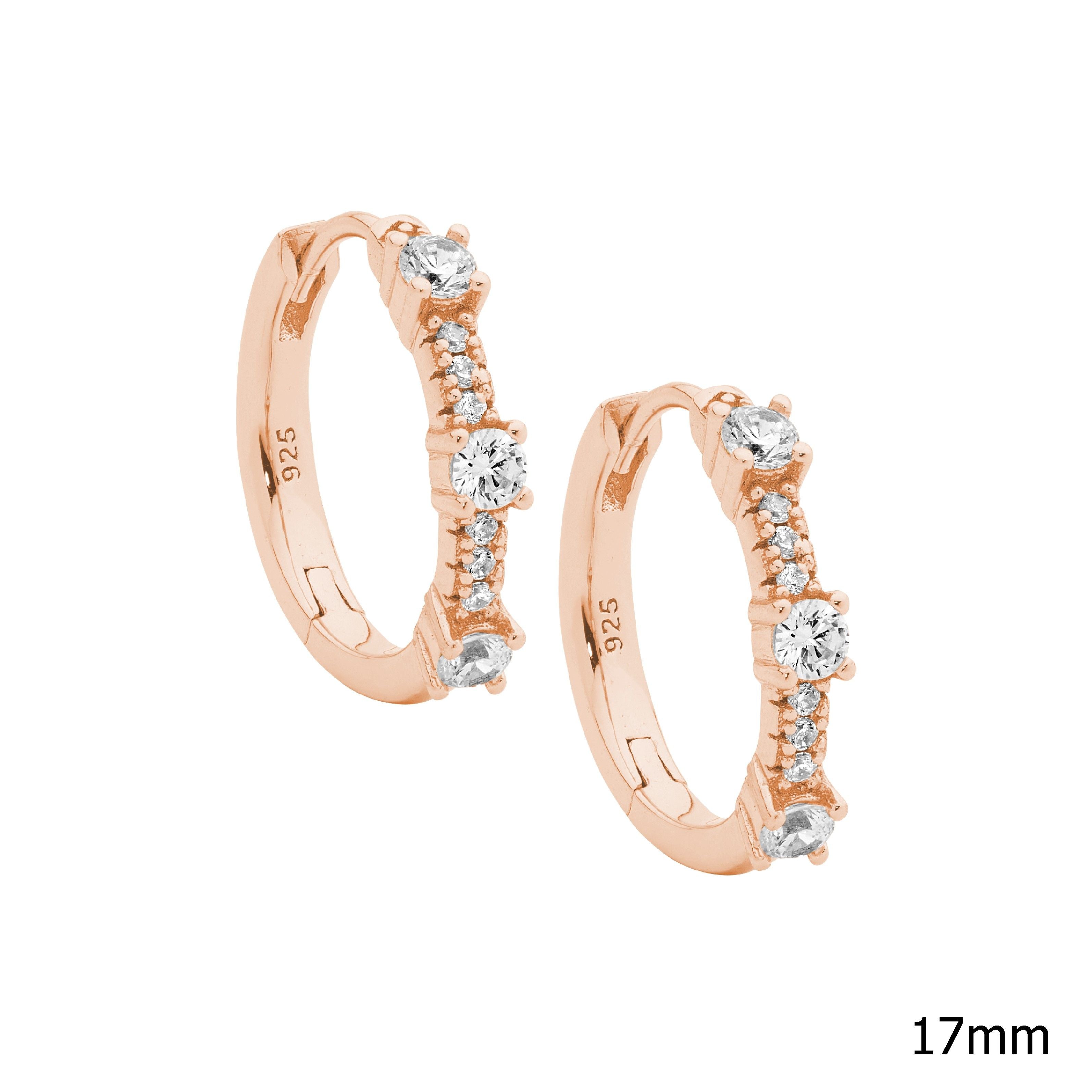 ELLANI Silver CZ Huggies in Rose Gold Plating