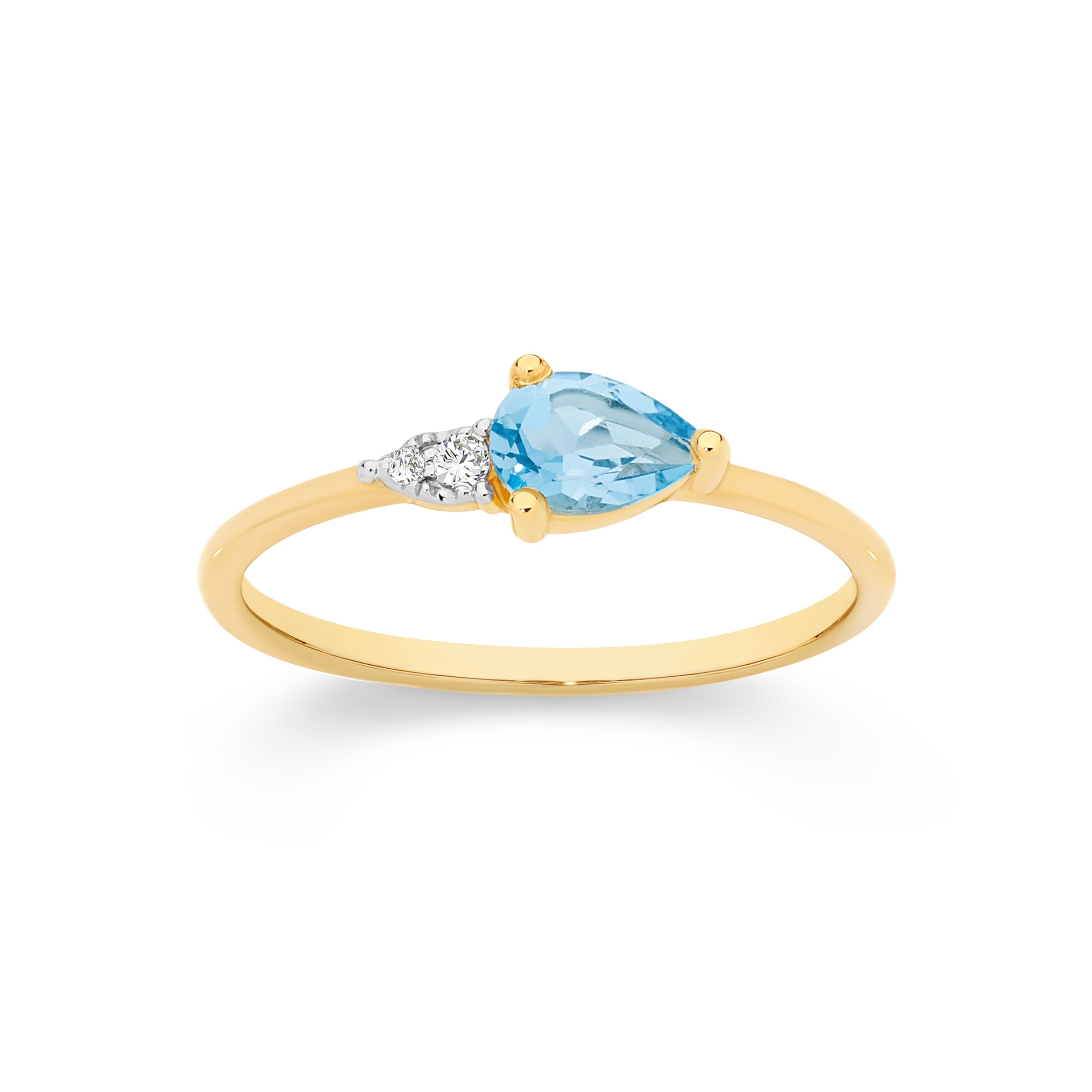 9ct Yellow Gold Blue Topaz and Diamond Ring